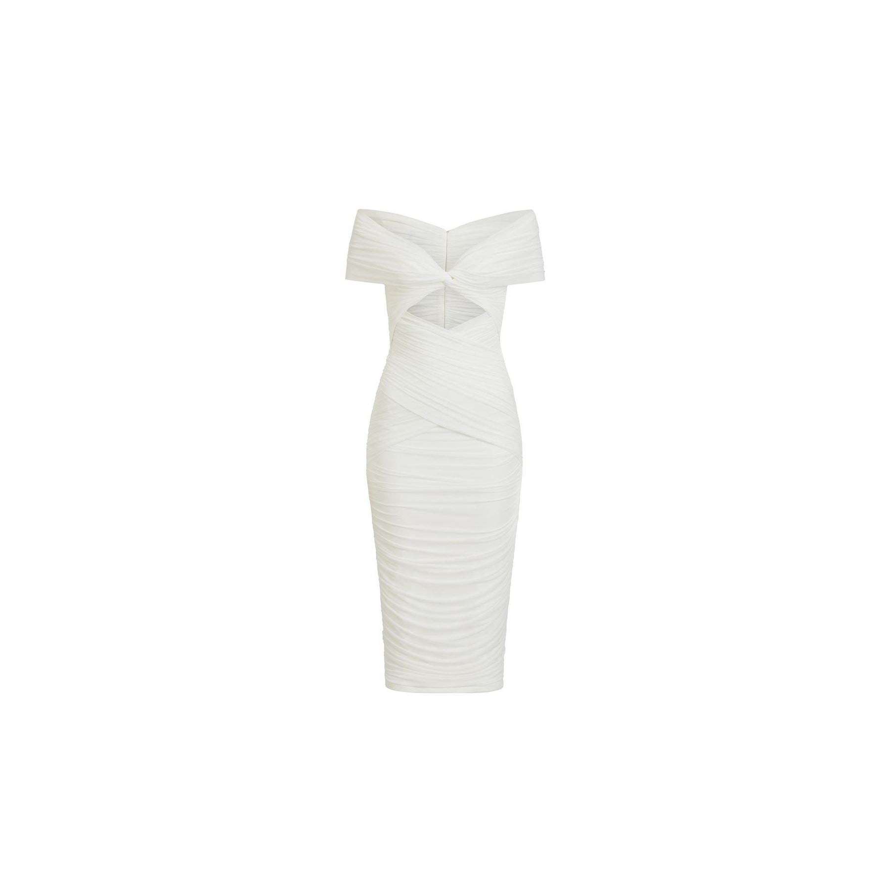 Bardot Gathered Mesh Midi Dress