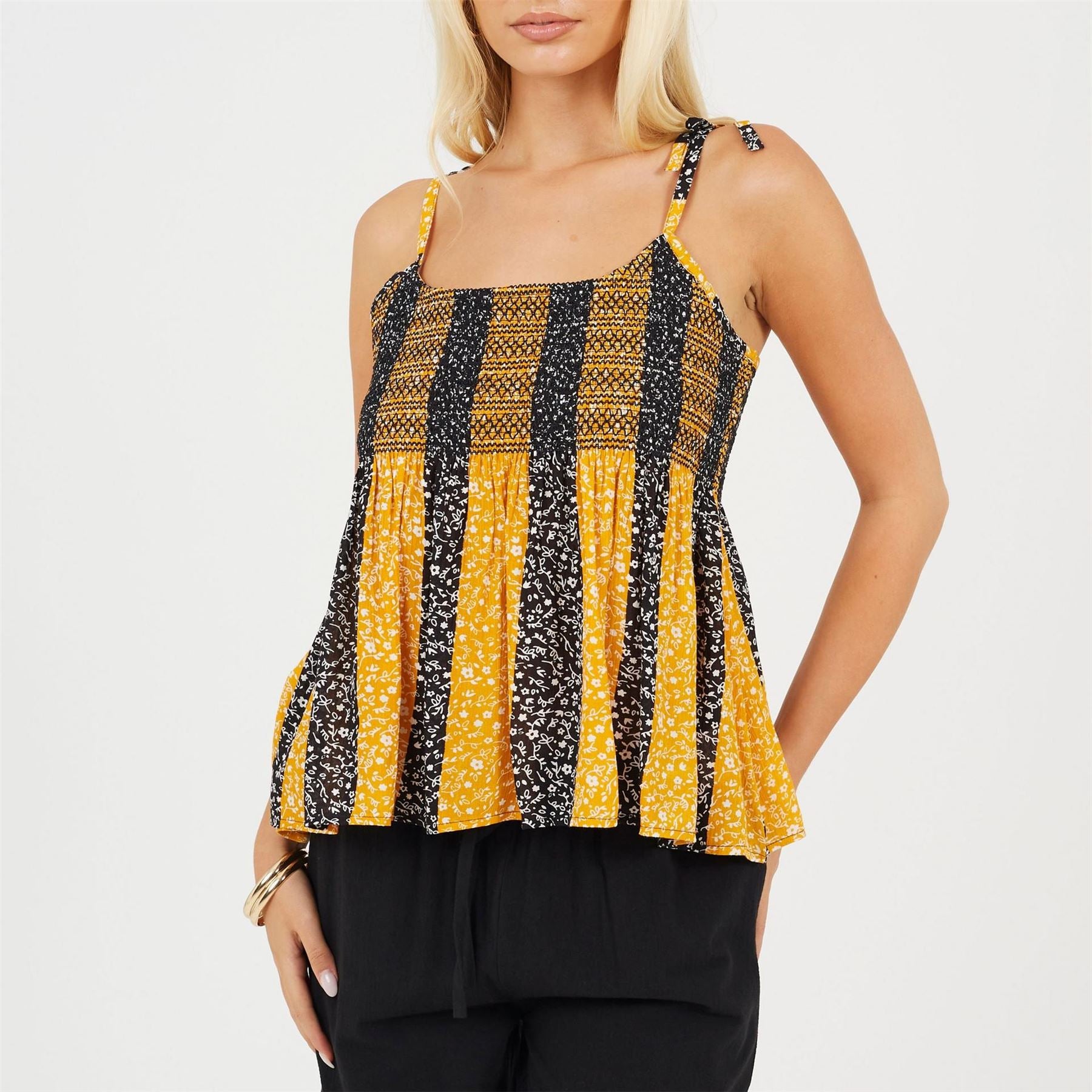 Brave Soul Womens Shirred Bust Vest With Floral Stripe Print