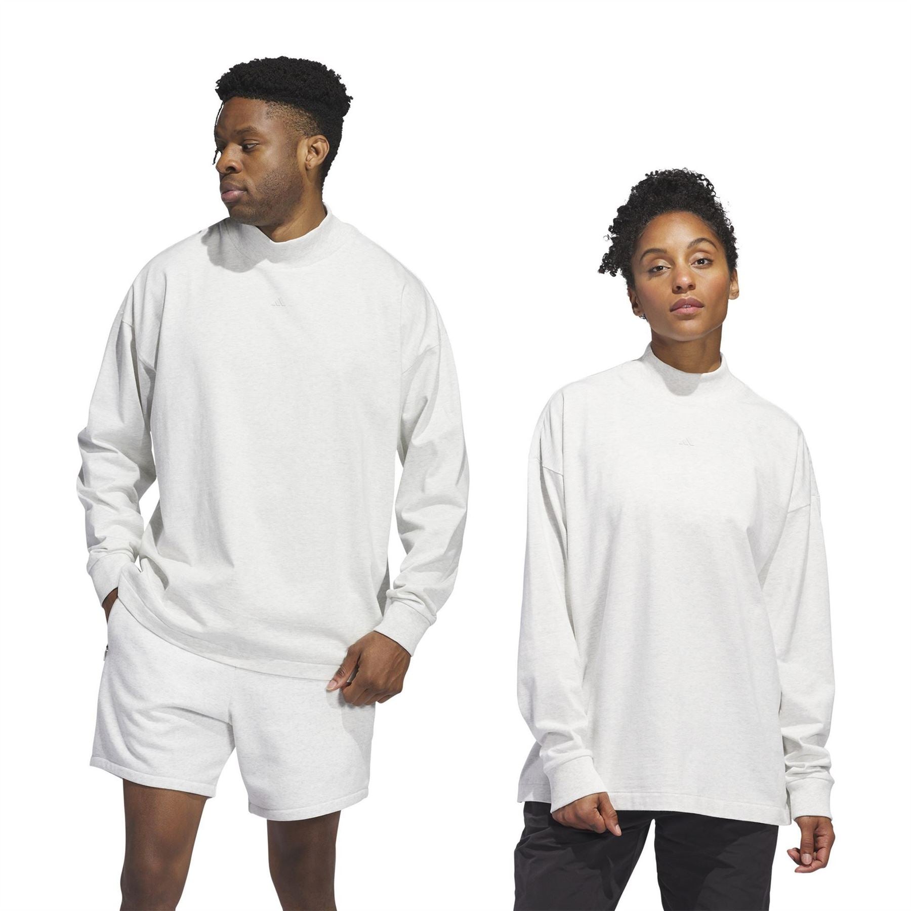 adidas Mock Neck Long Sleeve Oversize Fit Jersey T-Shirt