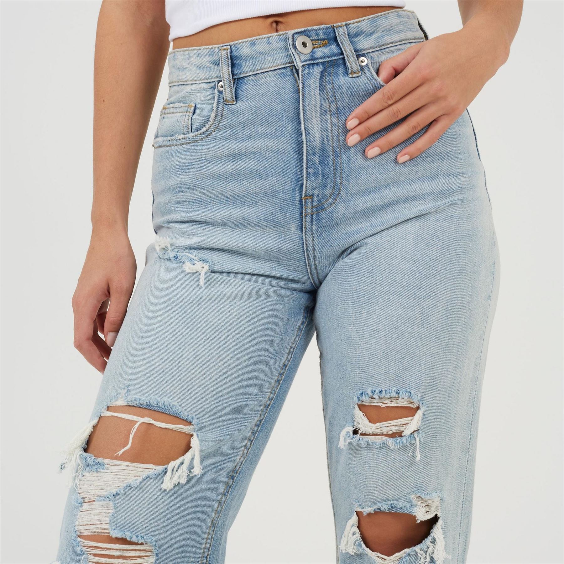 Brave Soul Womens High Waisted Wide Leg Distresed Jean