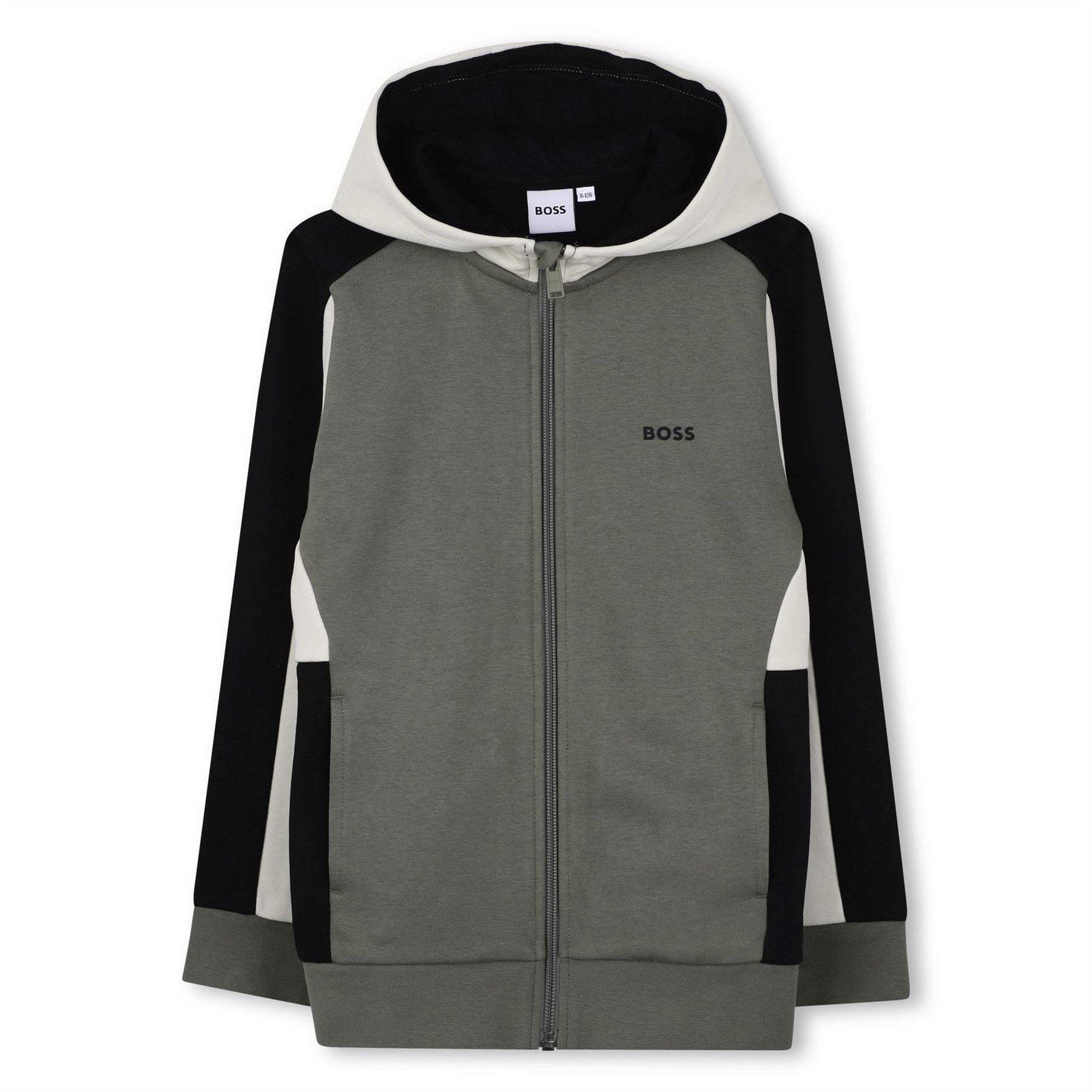 Boss Color Block Hooded Ribbed Cuff Sweat Jacket with Front Zipper Pocket