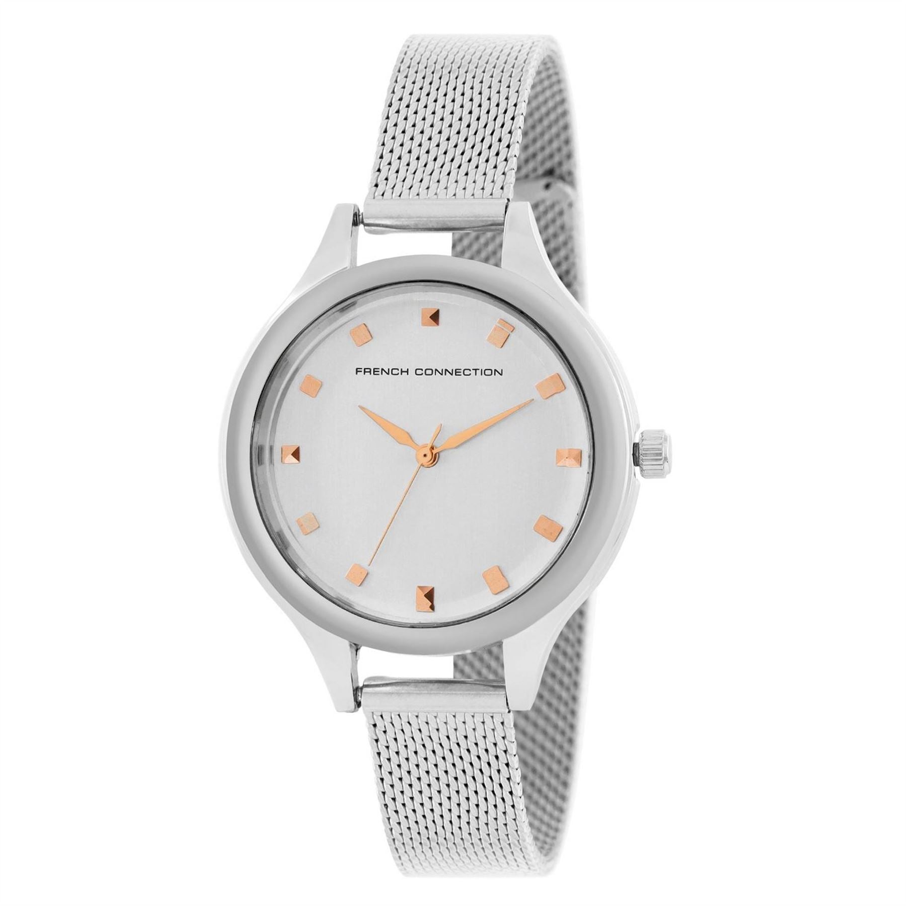 French Connection Connection Silver Case Round Shape Silver Strap Quartz Watch