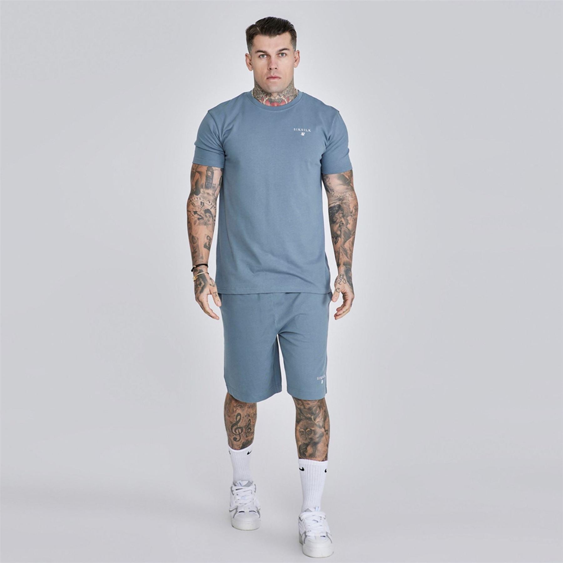 SikSilk Lettering Crew Neck Short Sleeve T-Shirt and Short Set