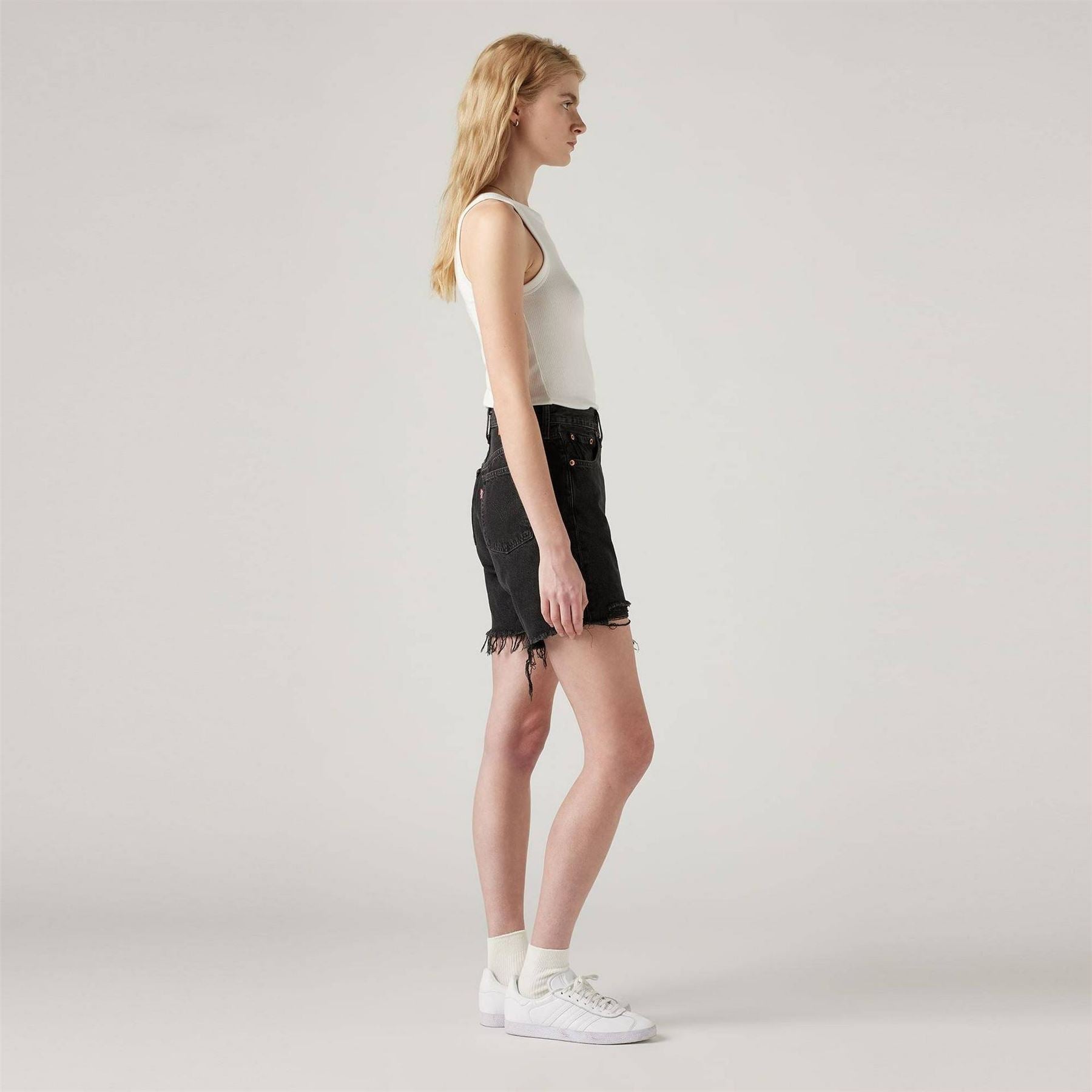 Levis Mid Thigh Lunar Black Denim Shorts
