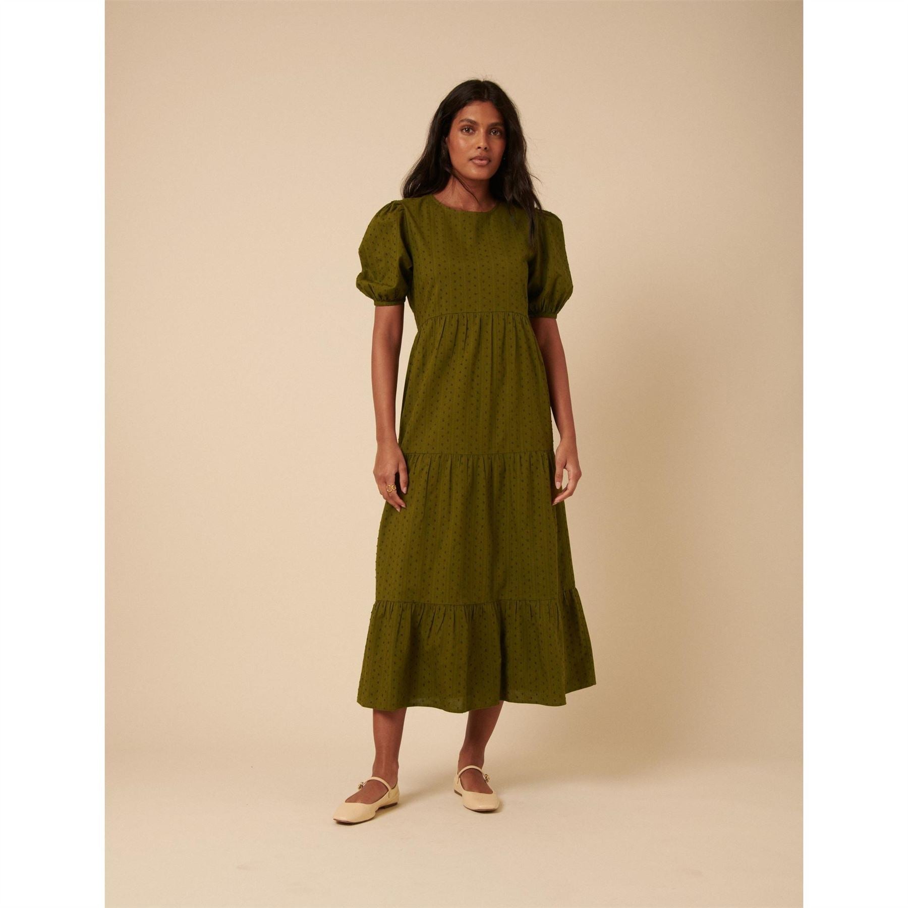 Nobodys Child Betty Crew Neck Midi Tiered Dress
