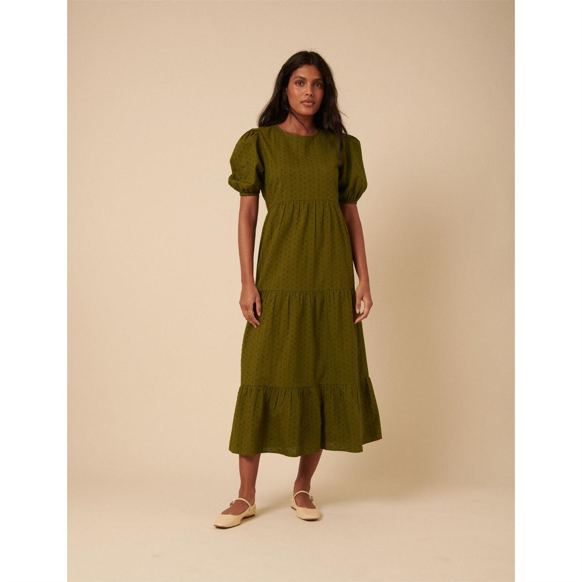 Nobodys Child Betty Crew Neck Midi Tiered Dress