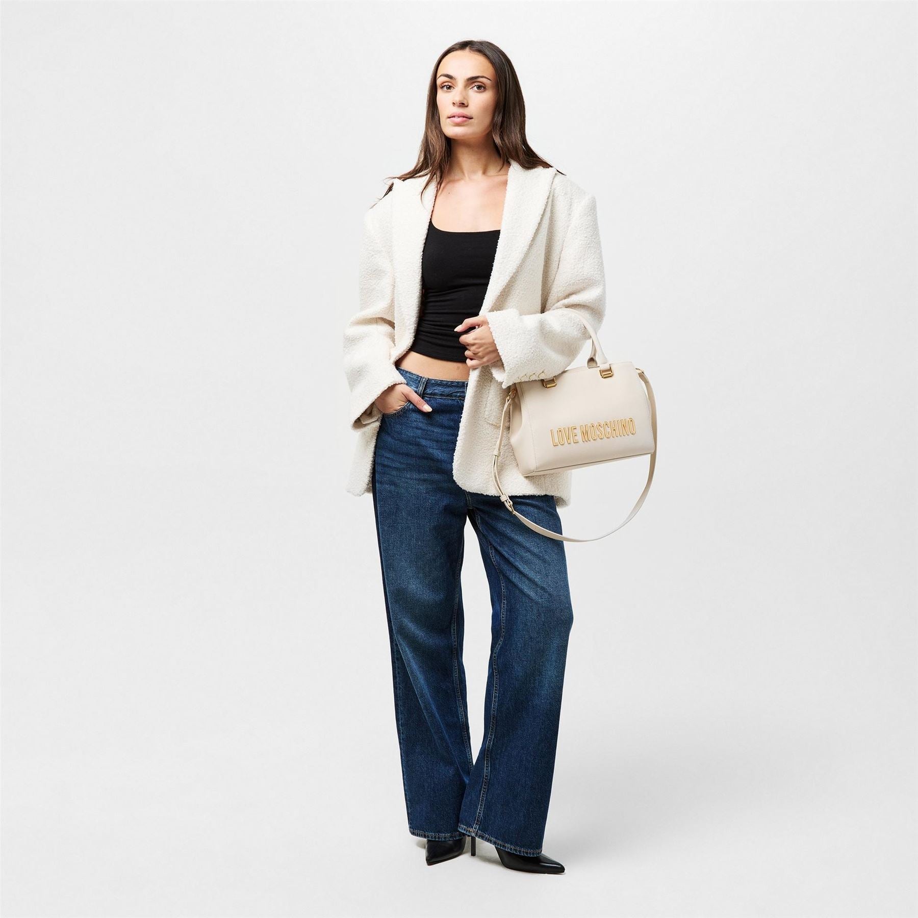 Love Moschino Bold Love Trapezoid Tote with Gold Tone Hardware