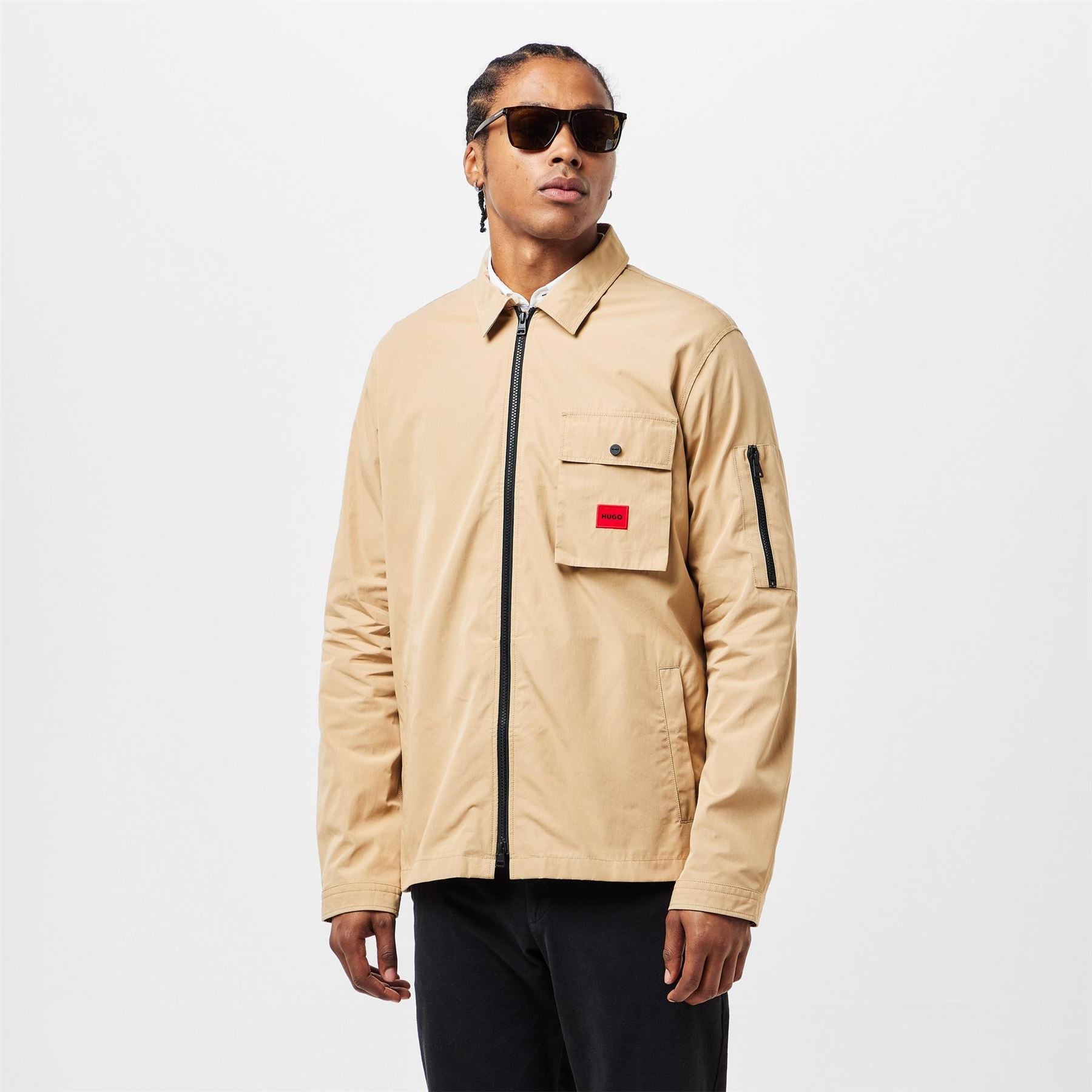 Hugo HUGO Emmond Cotton Long Sleeve Zip Overshirt   Contemporary Design with Logo Detail