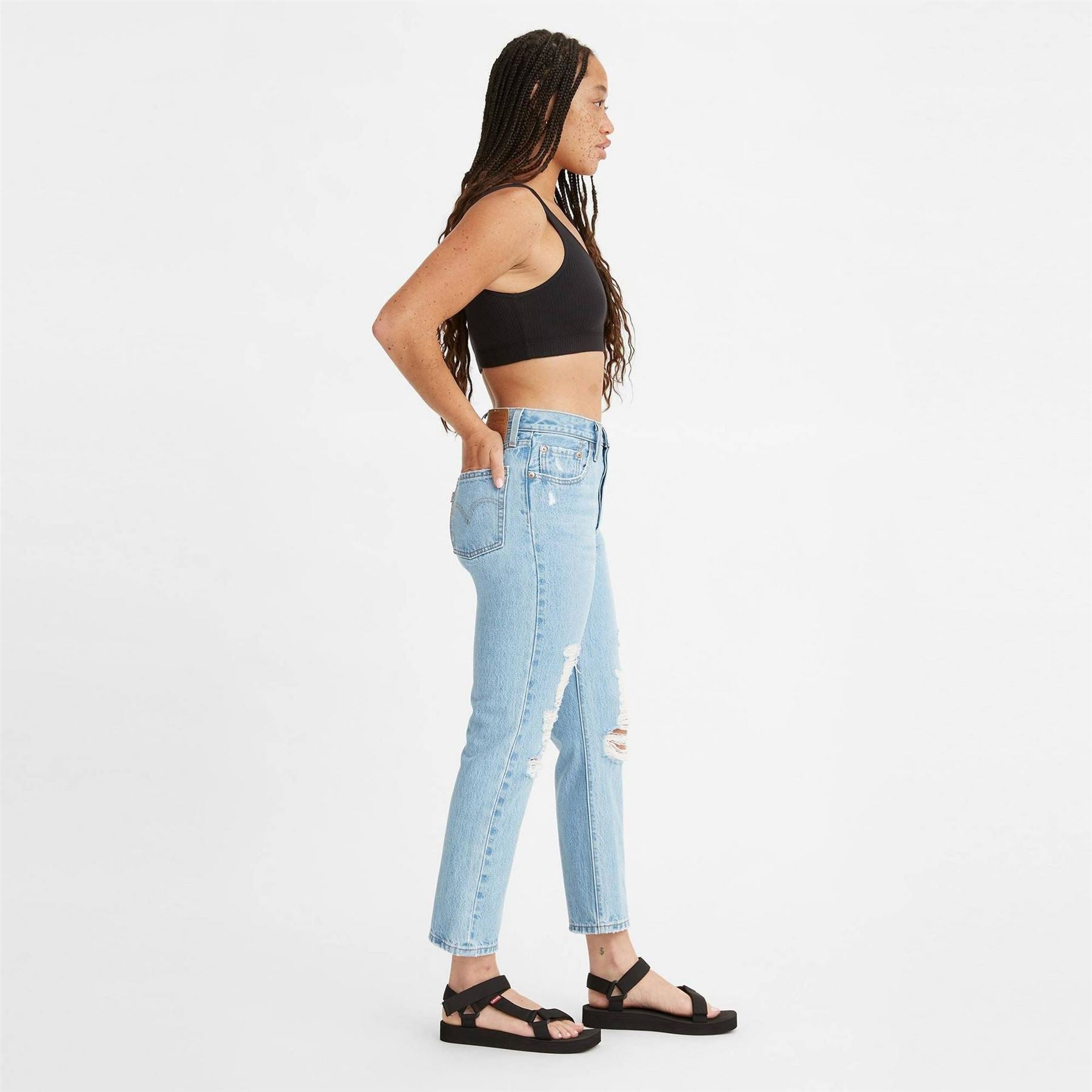 Levis 501 Cropped Mid Rise Cotton Straight Leg Jeans