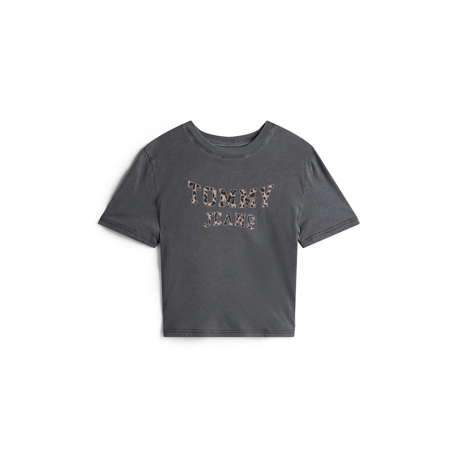 Tommy Jeans Leopard Lettered Crew Neck Short Sleeve T-Shirt