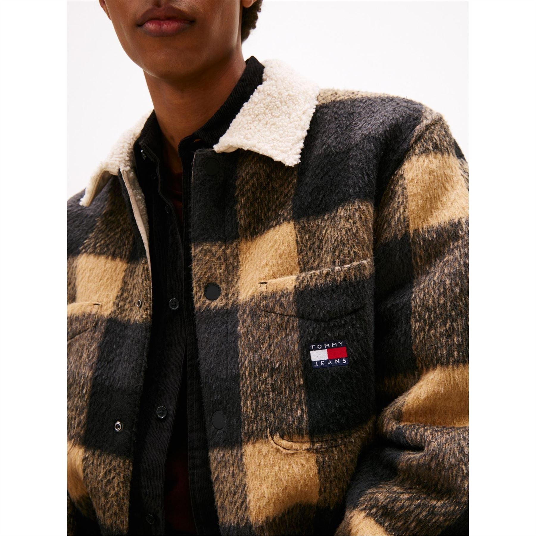 Tommy Jeans Borg Plaid Patterned Chest Pocket Overshirt