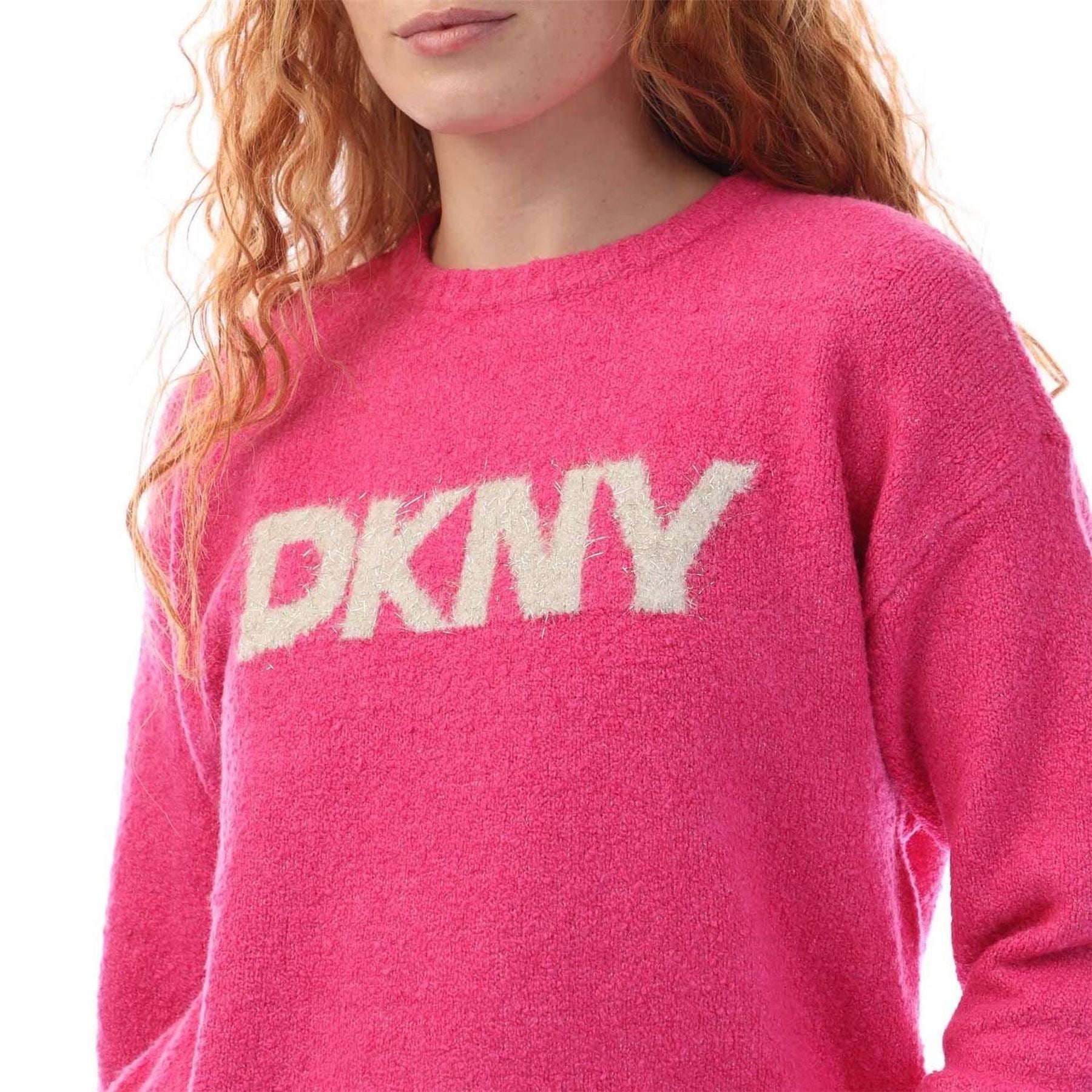 DKNY Logo Boucle Crew Knit Sweater