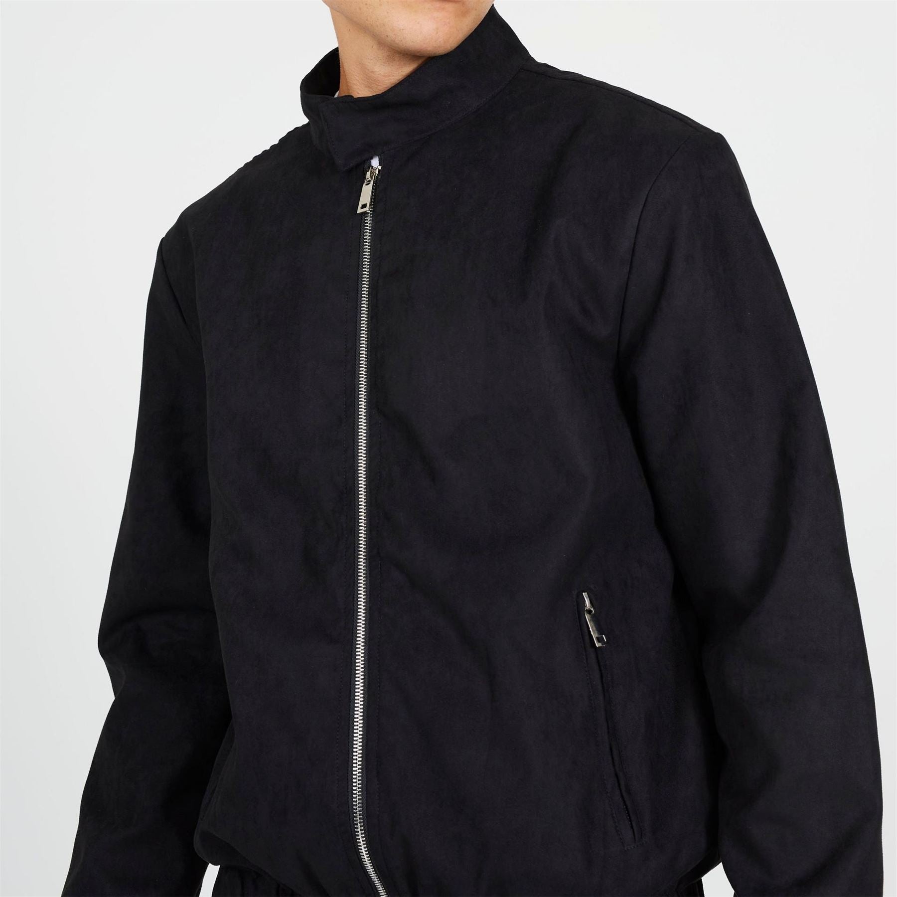 Brave Soul Black Faux Suede Funnel Neck Bomber