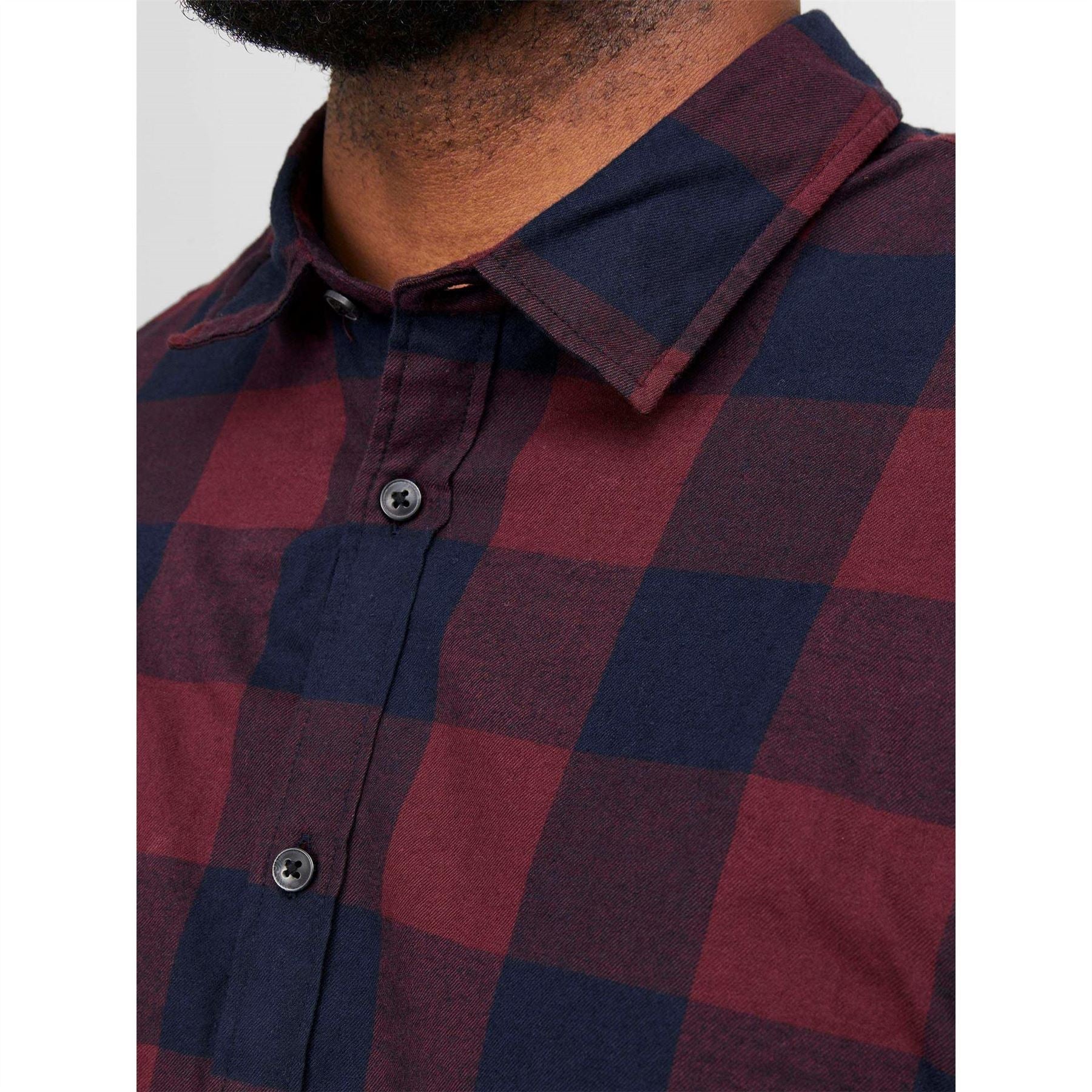 Jack and Jones Gingham Button Placket Collared Long Sleeve Shirt