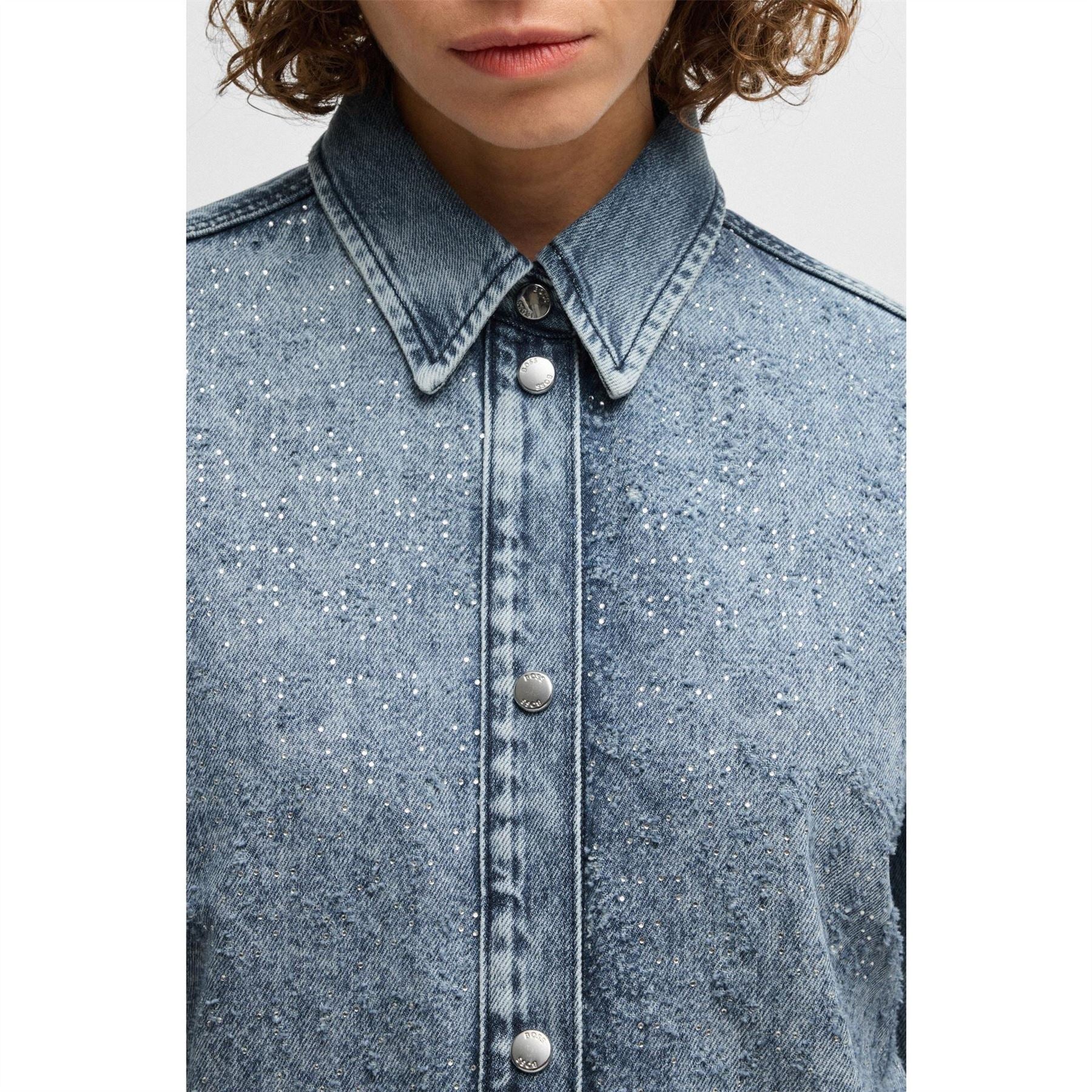 Boss Collared Neck Long Sleeve Relaxed Fit Denim Shirt