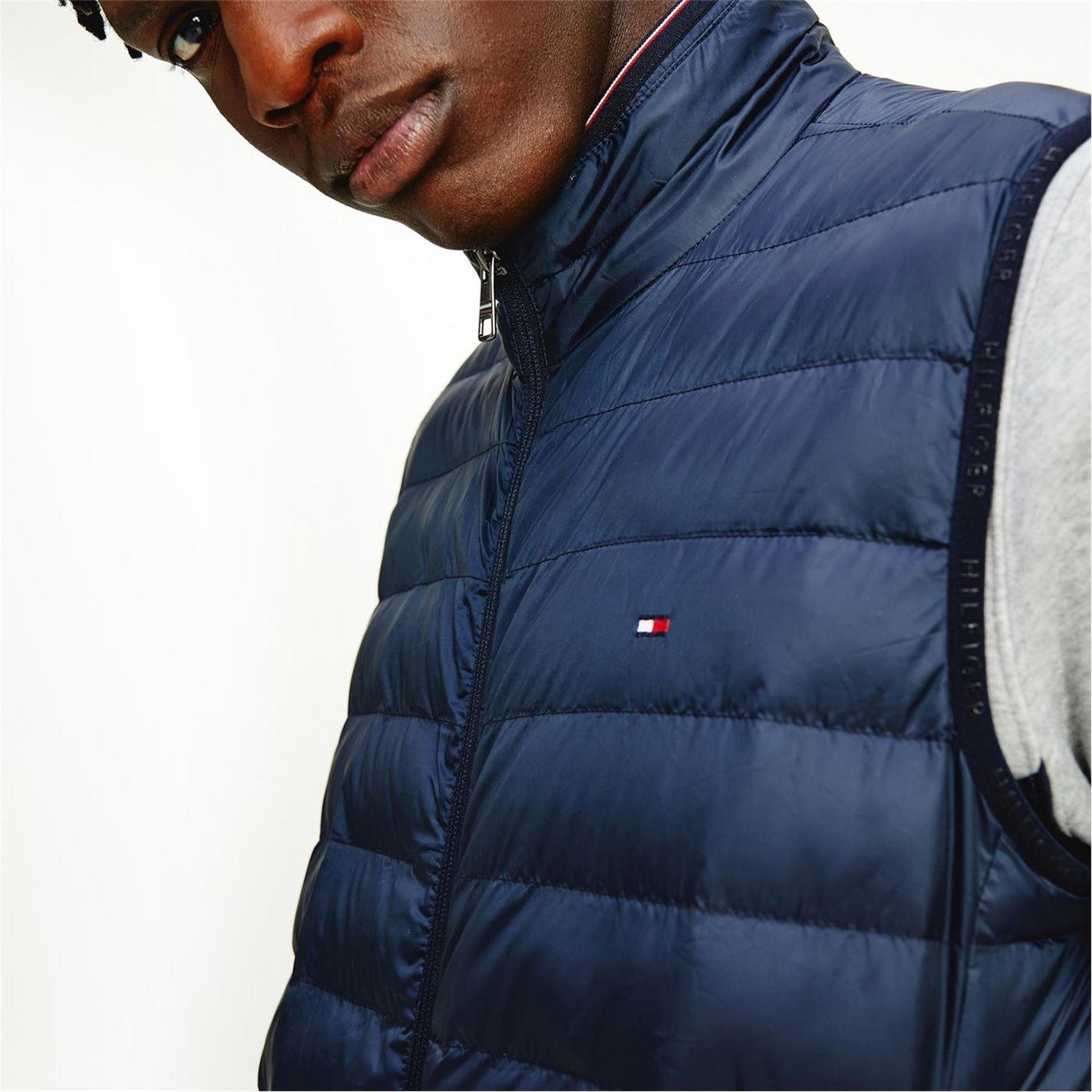 Tommy Hilfiger Duck Down Sleeveless Funnel Neck Zip Short Puffer Jacket