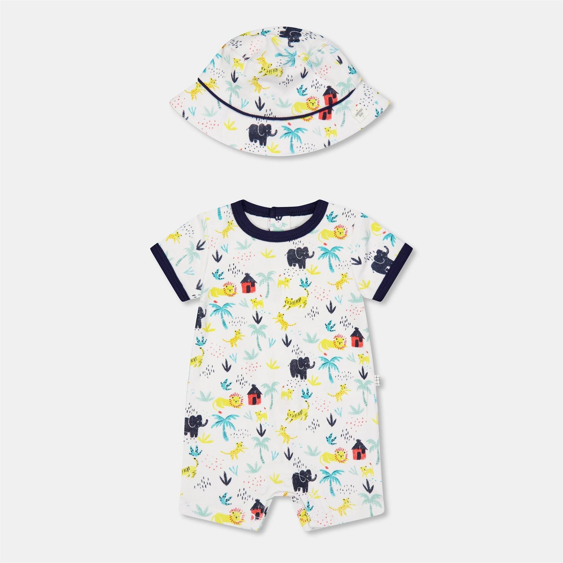 Carrement Beau Crew Neck Short Sleeve All Over Print Romper with Bucket Hat