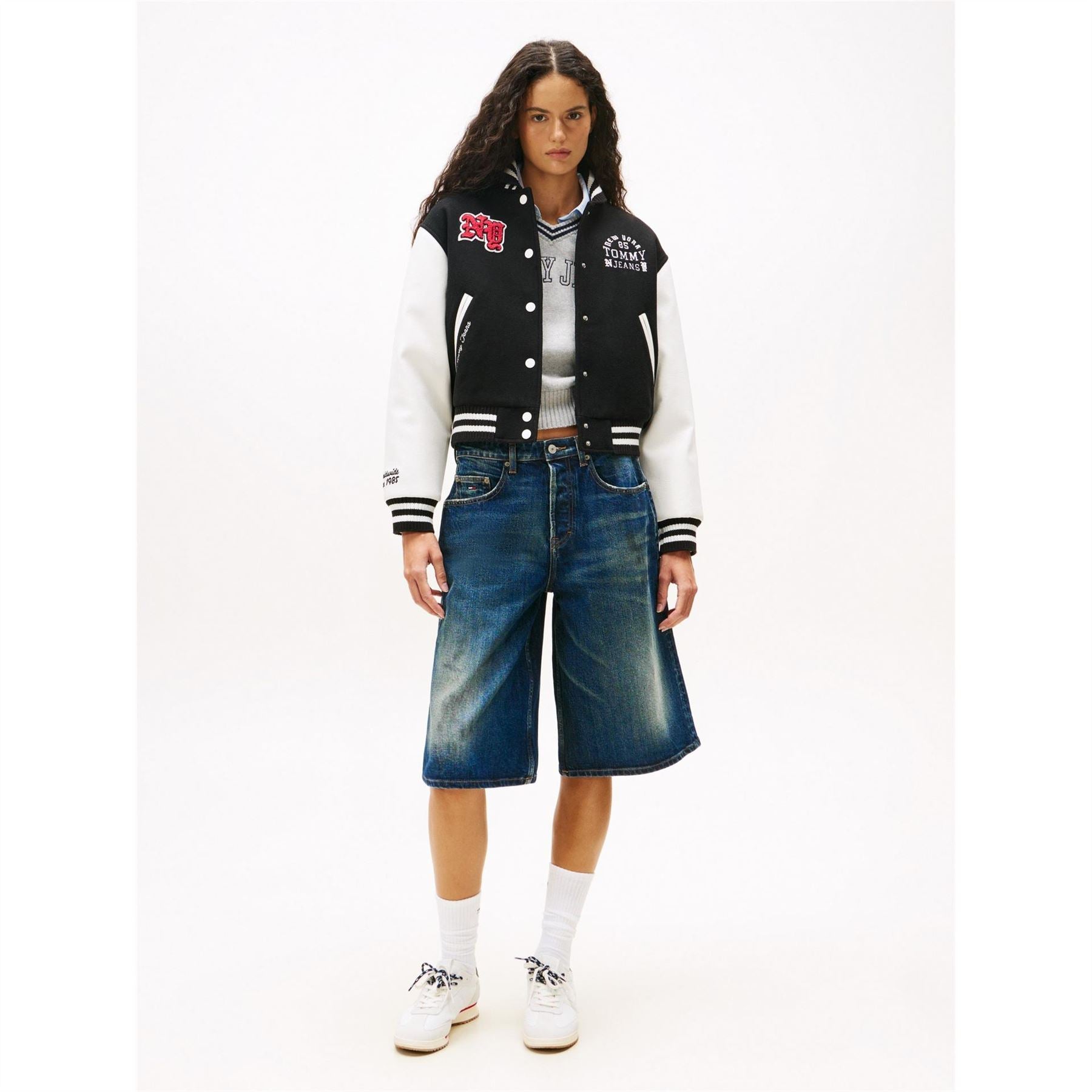 Tommy Jeans Varsity Snap Button Embroidered Ribbed Cuff Jacket