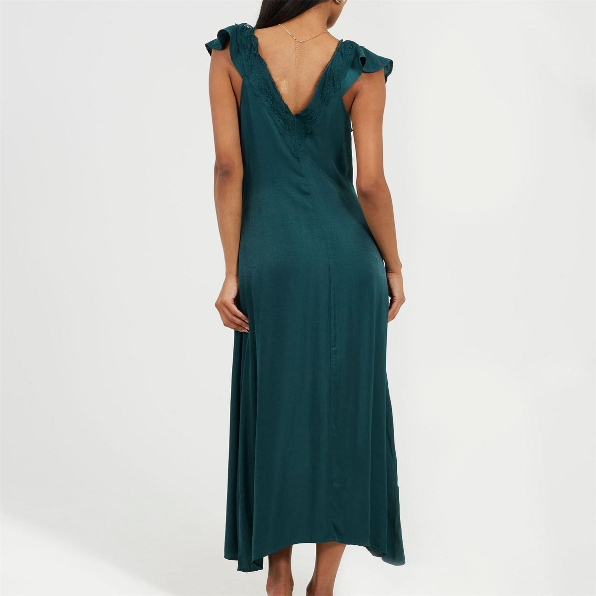 Brave Soul Lace Trim V Neck Midi Dress with Frill