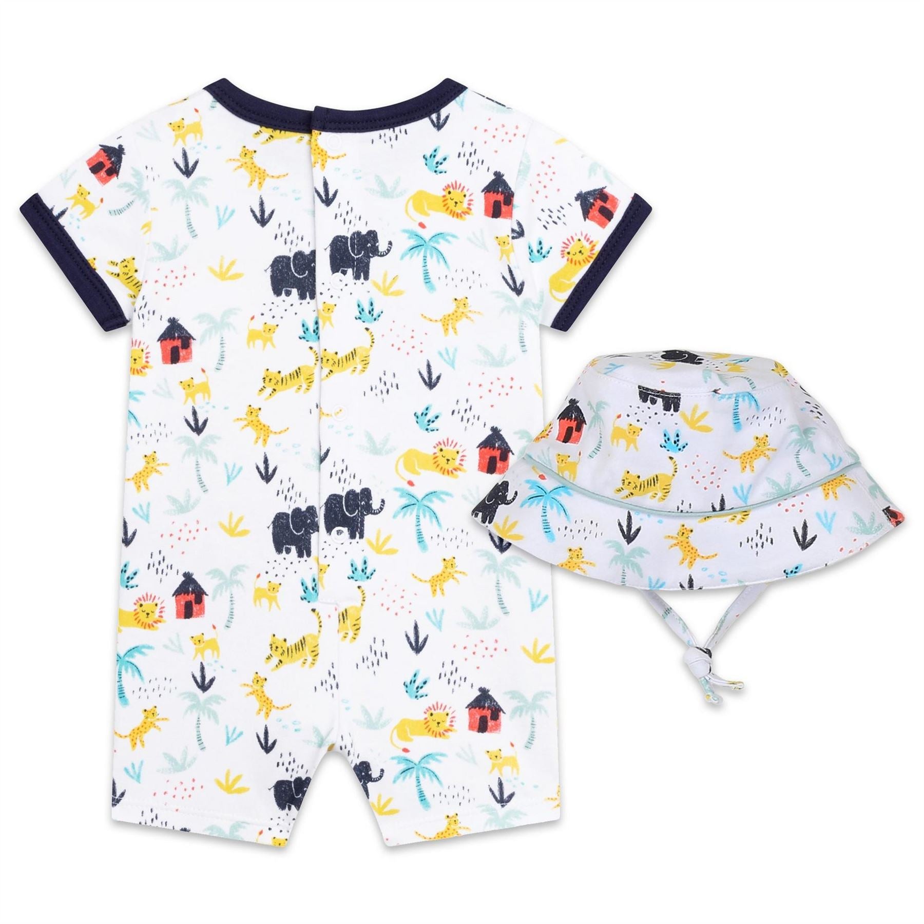 Carrement Beau Crew Neck Short Sleeve All Over Print Romper with Bucket Hat