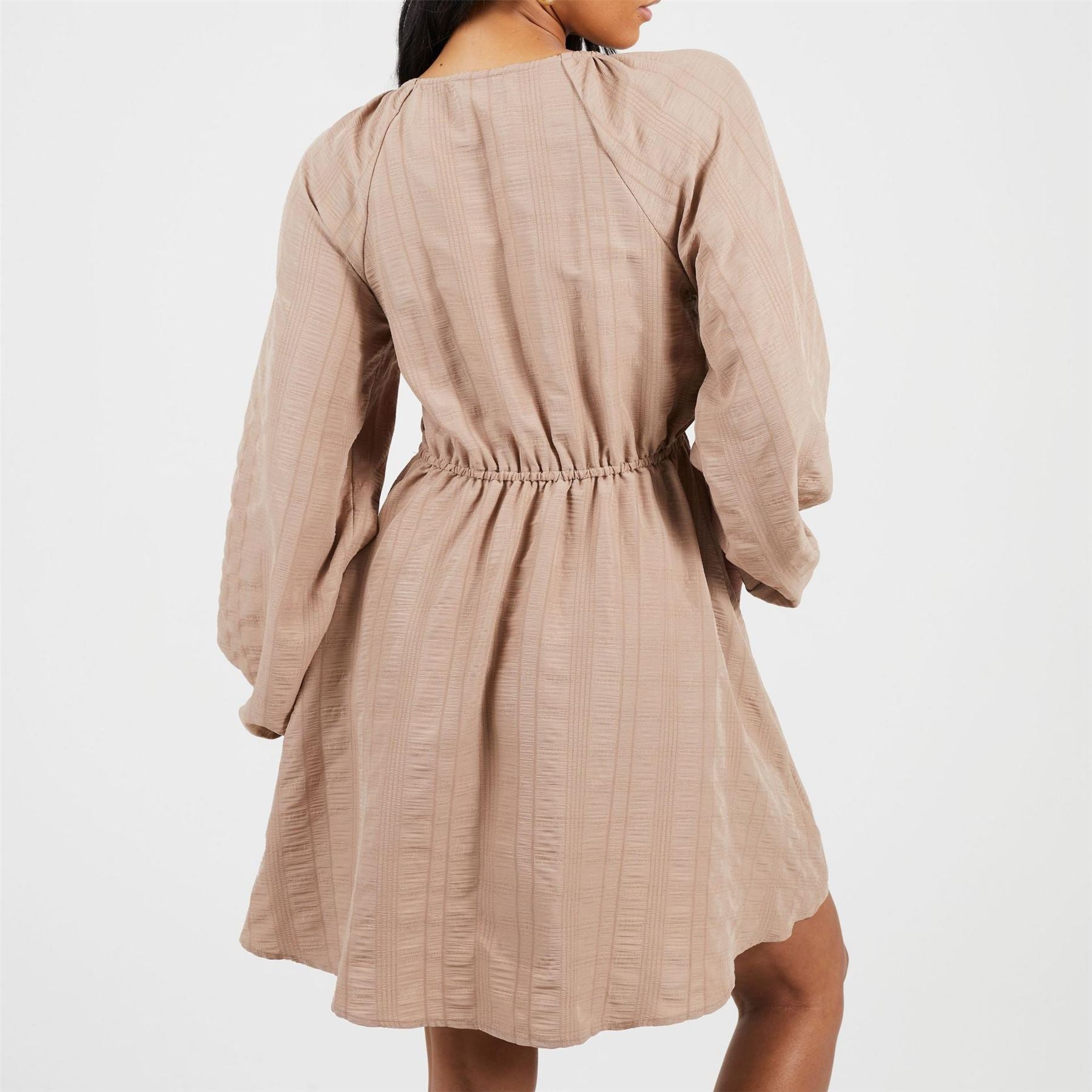 Brave Soul V-Neck Long Sleeve Mini Babydoll Dress