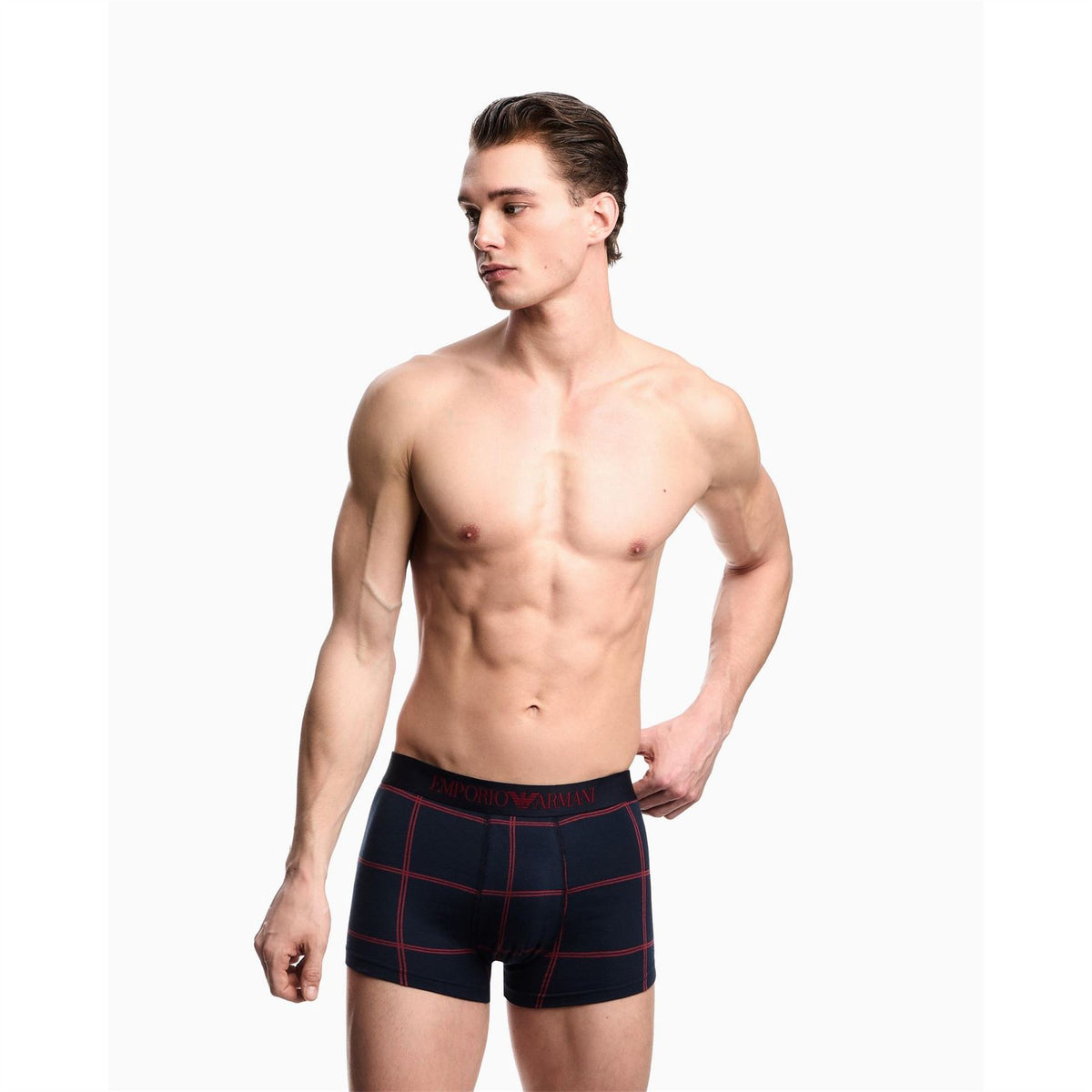 Emporio Armani Plaid Patterned Trunk with Contrast Stitch