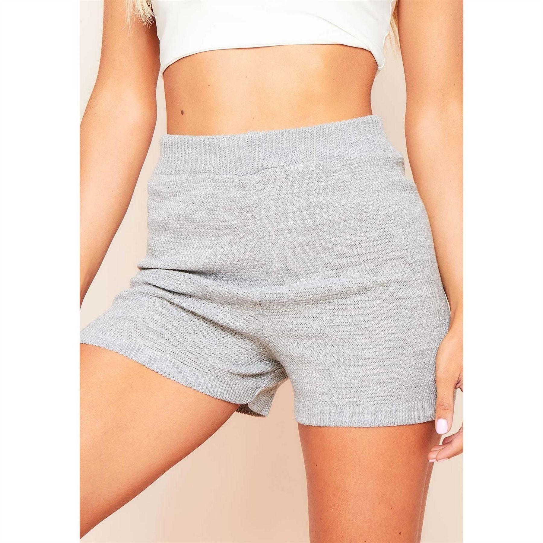 Missy Empire Waisted Ribbed Knitted Casual Shorts