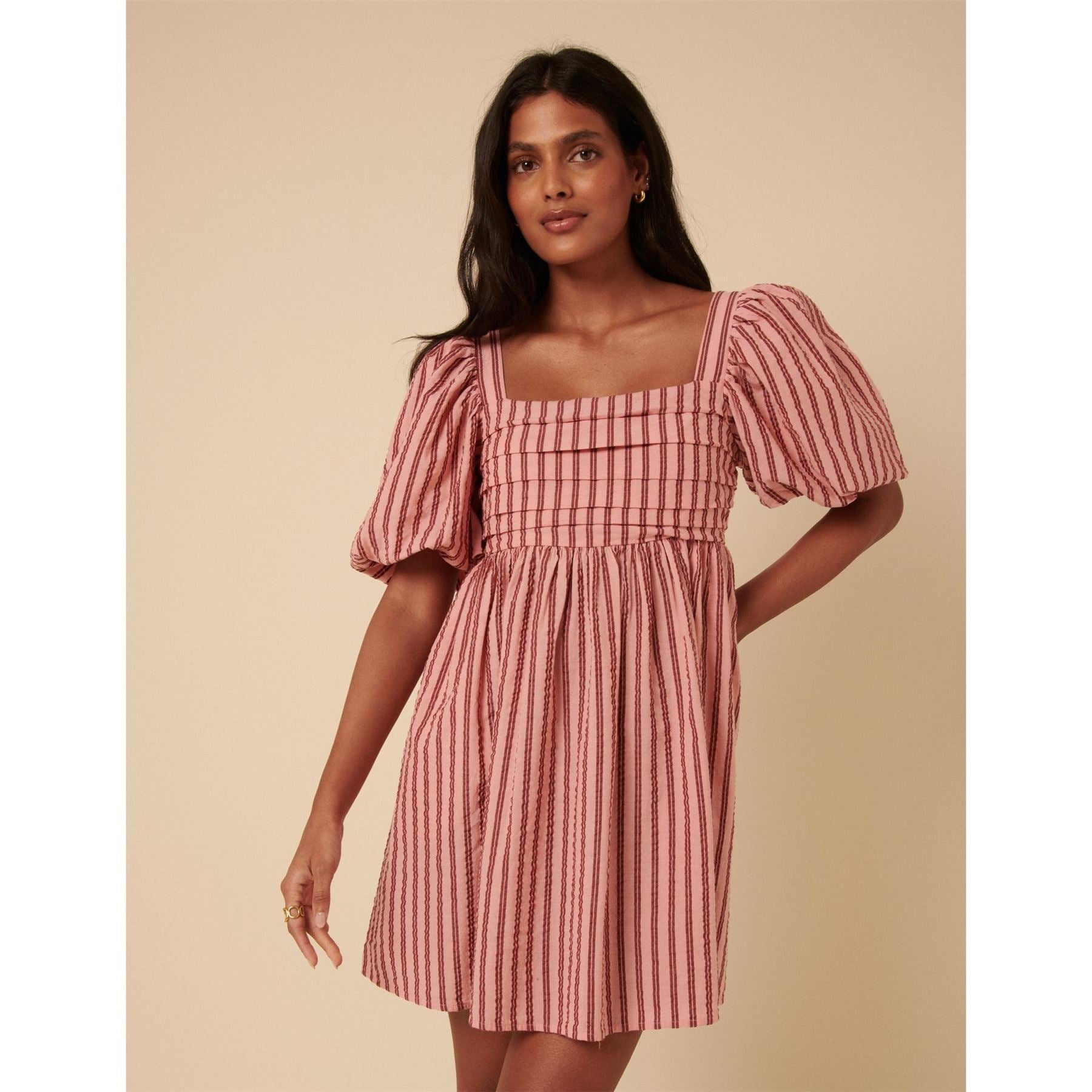 Nobodys Child Nova Square Neck Short Sleeve Mini Babydoll Dress