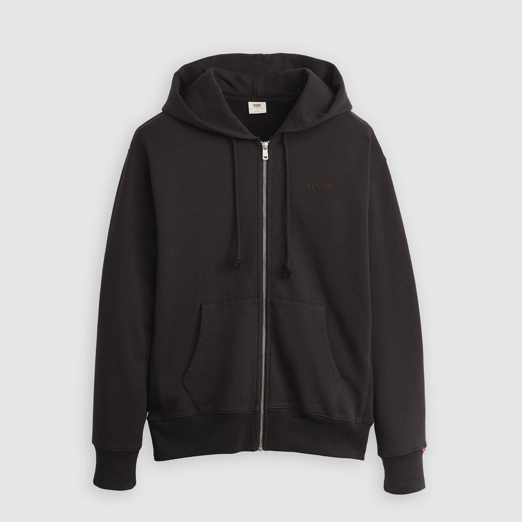 Levis Solid Patterned Hooded Neck Full Zipper Ribbed Cuff Sweat Jacket