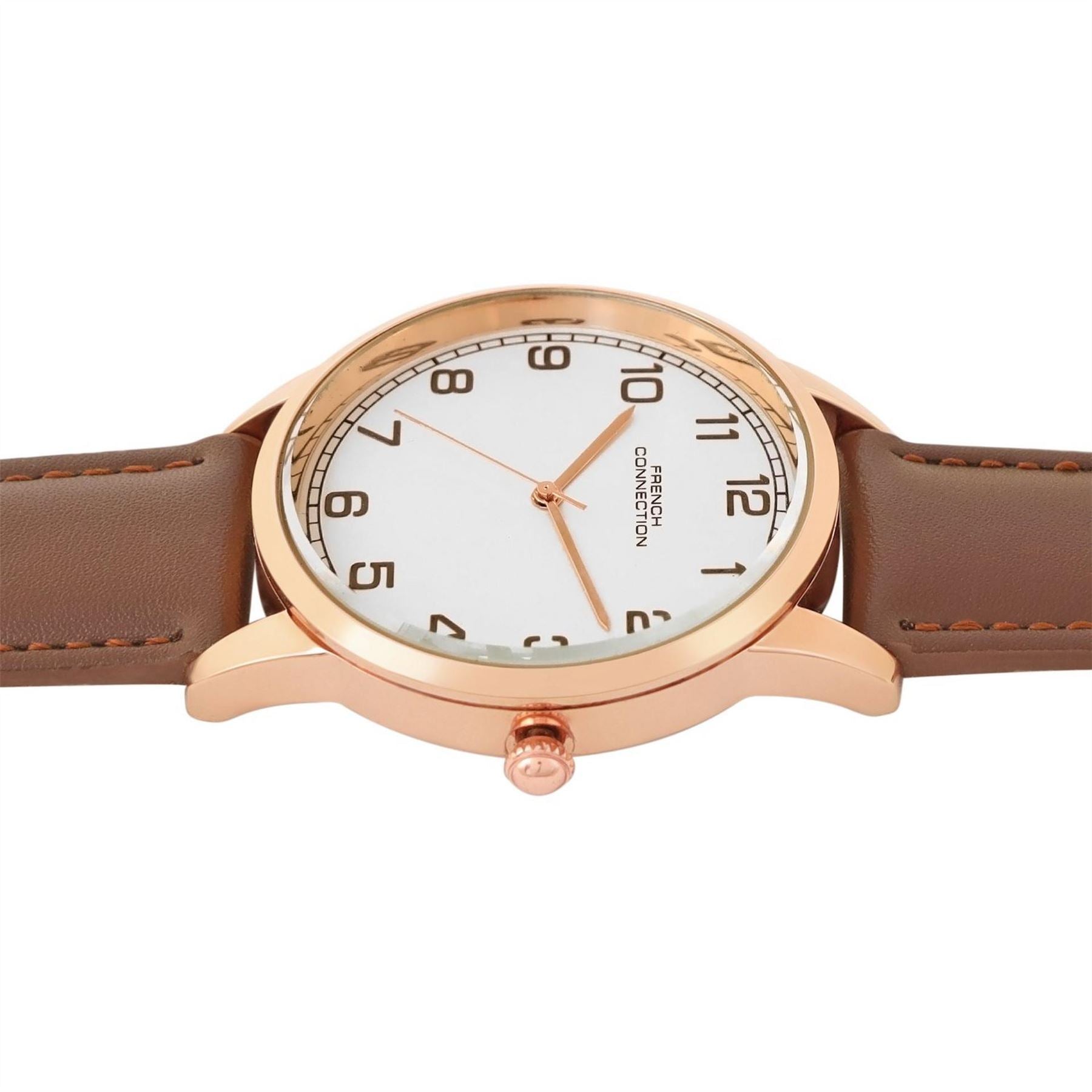 French Connection Connection Rose Case Round Shape Black Strap Quartz Watch