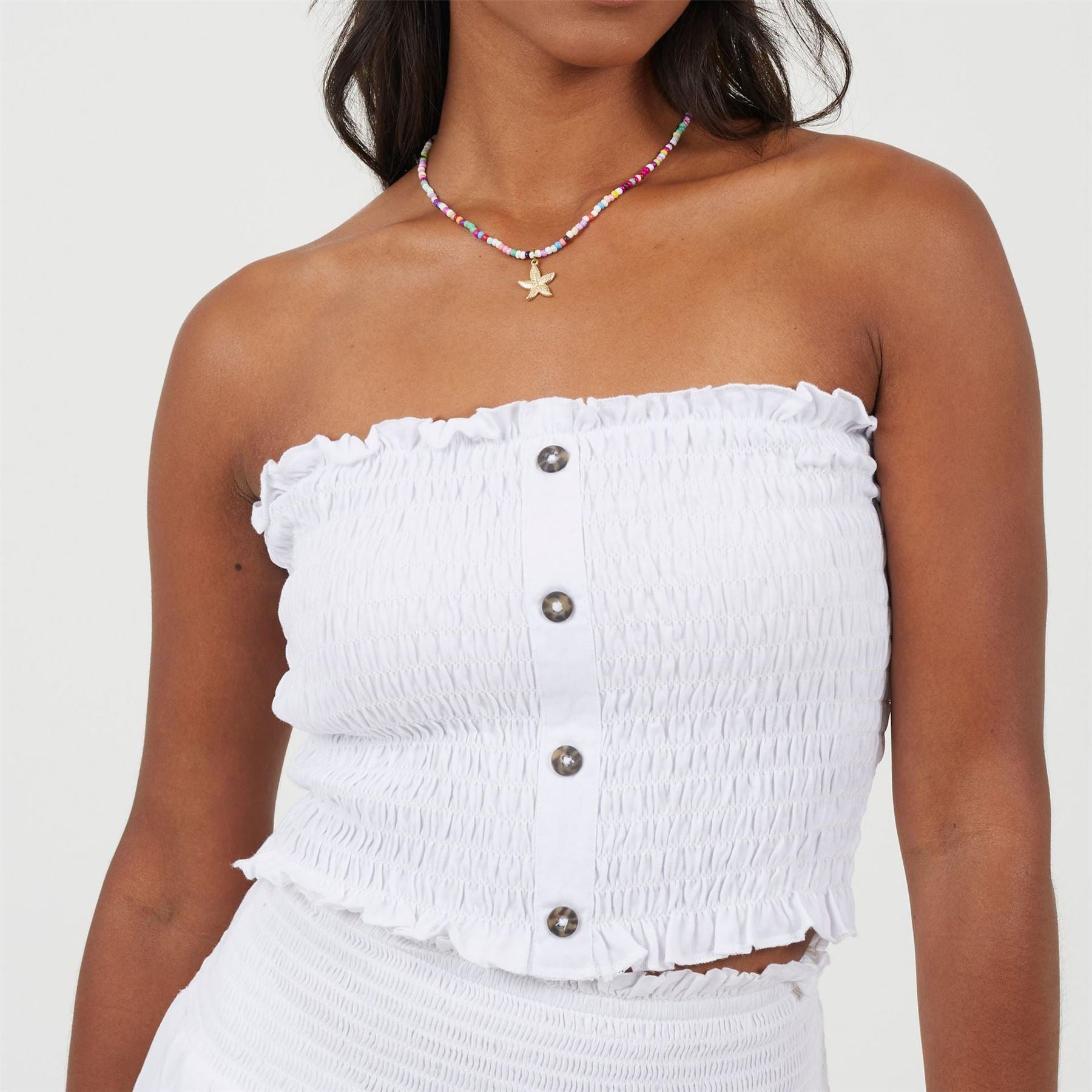 Brave Soul Womens Shirred Button Through Boob Tube