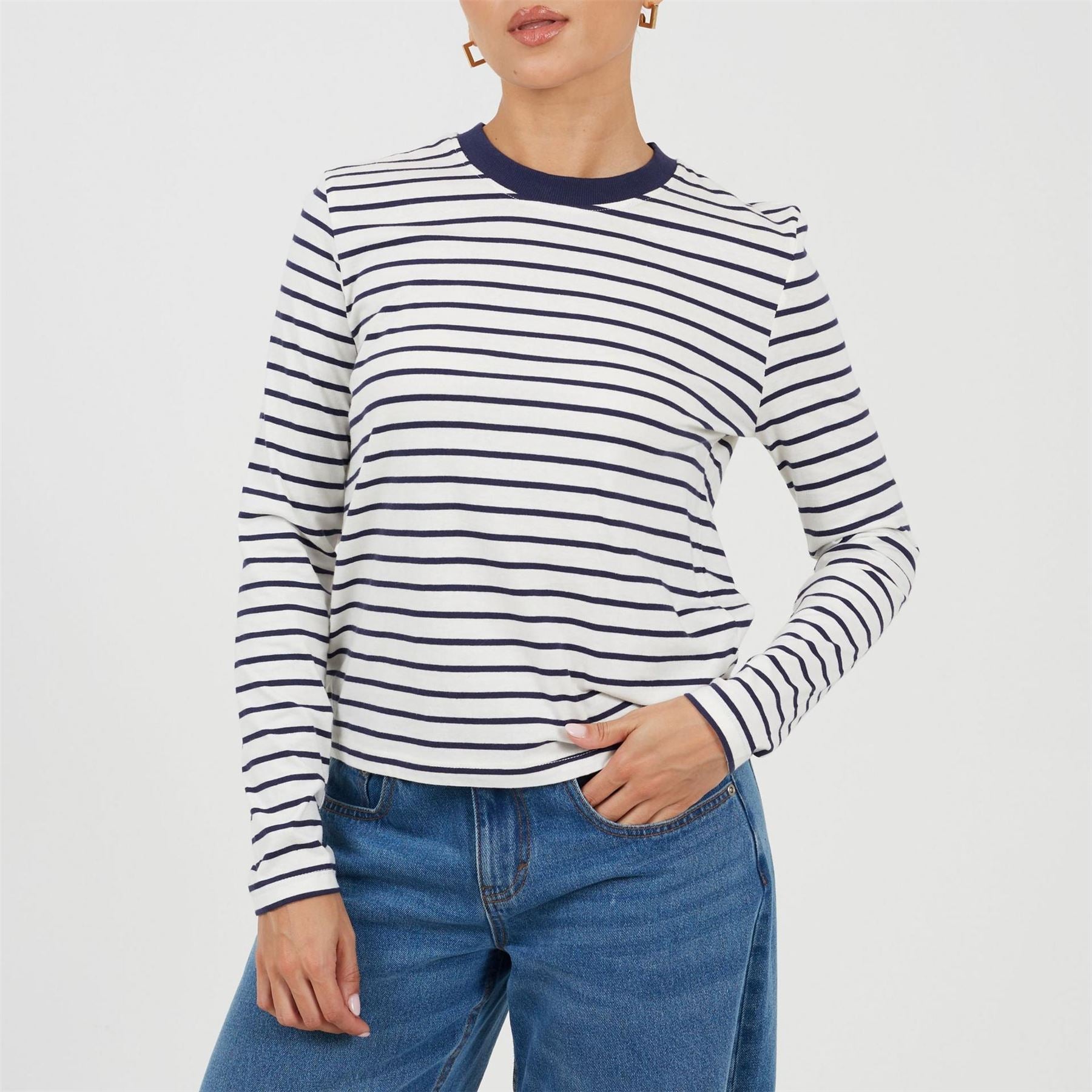 Brave Soul Striped Crew Neck Long Sleeve T-Shirt