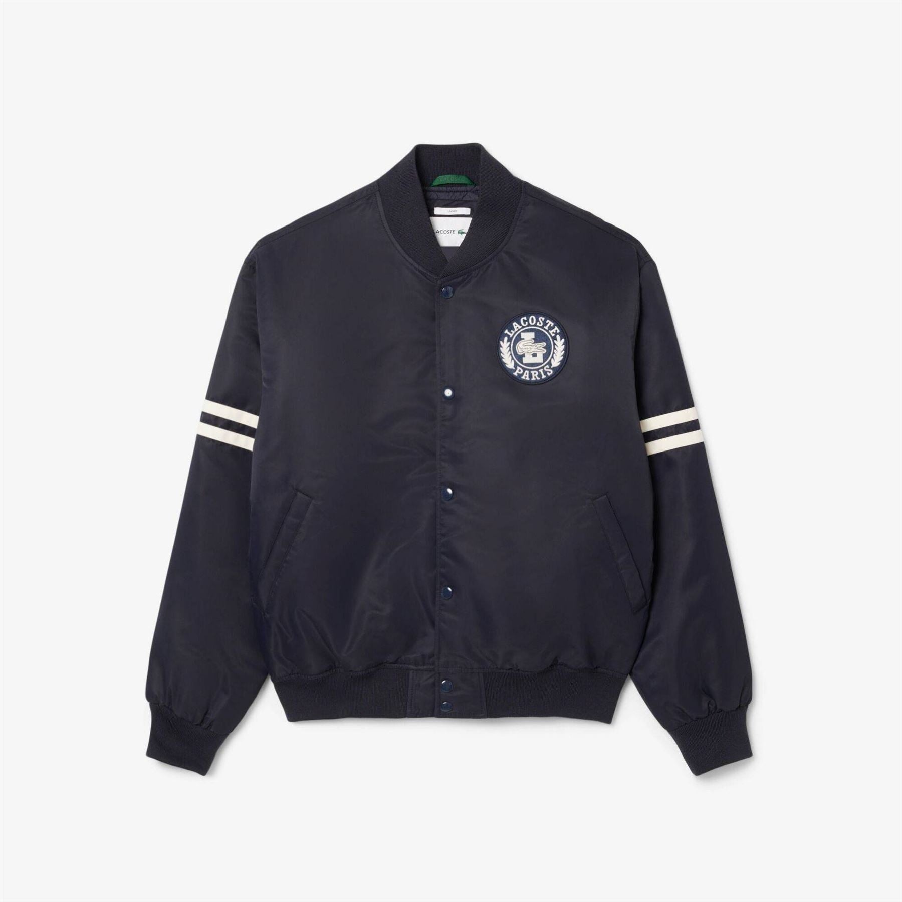 Lacoste Badge Water Repellent Ribbed Cuff Nylon Bomber Jacket