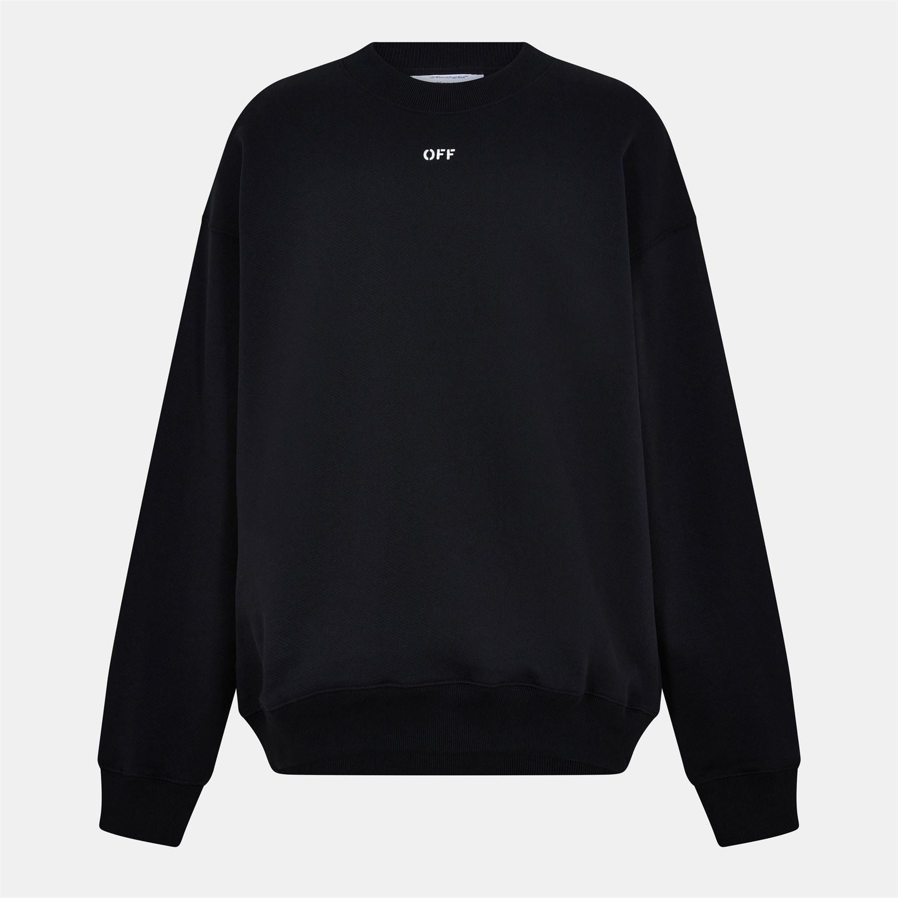 Off White Embroidered Crew Neck Ribbed Collar Long Sleeve Sweatshirt