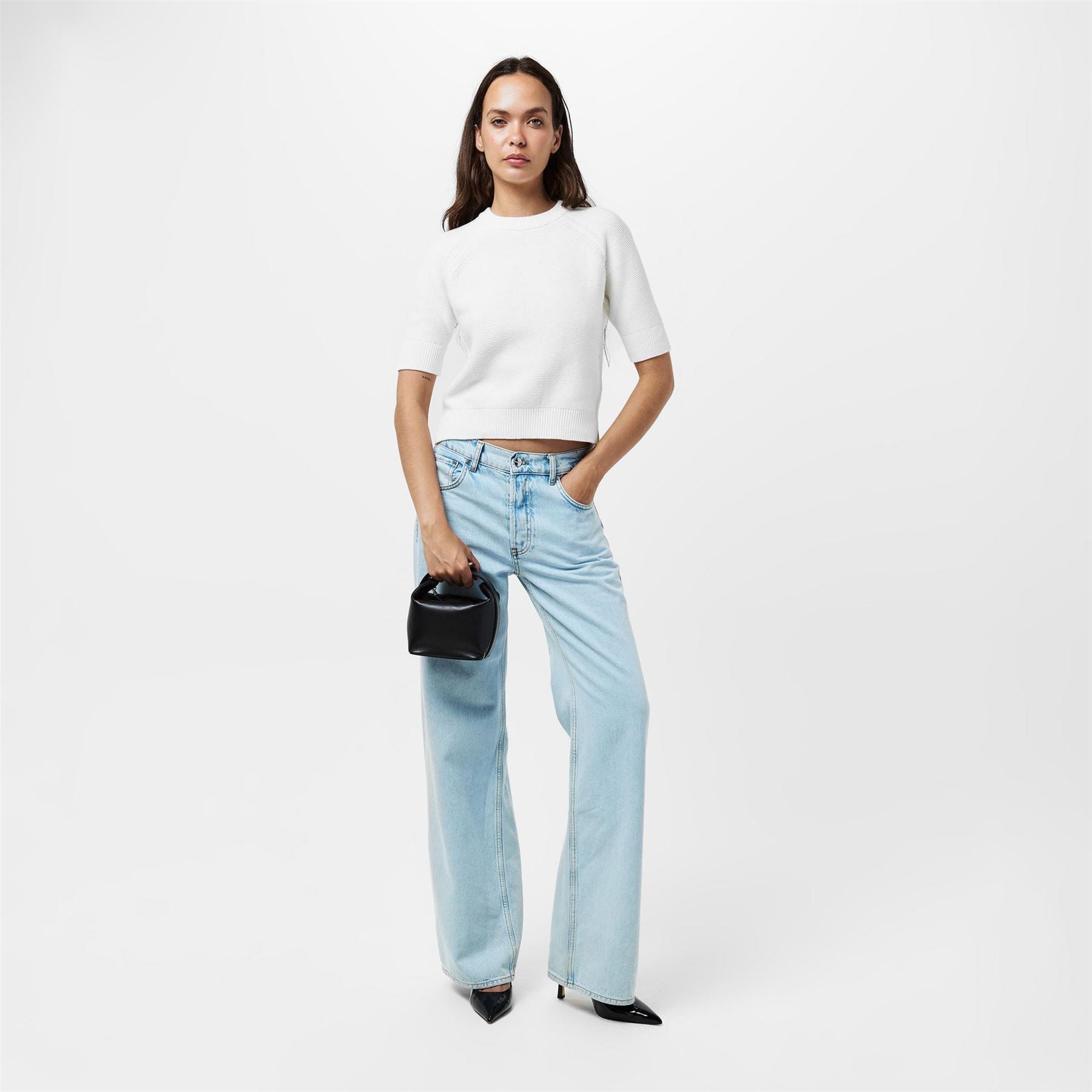 French Connection Relaxed Fit Ribbed Short Sleeve Crew Neck Sweater