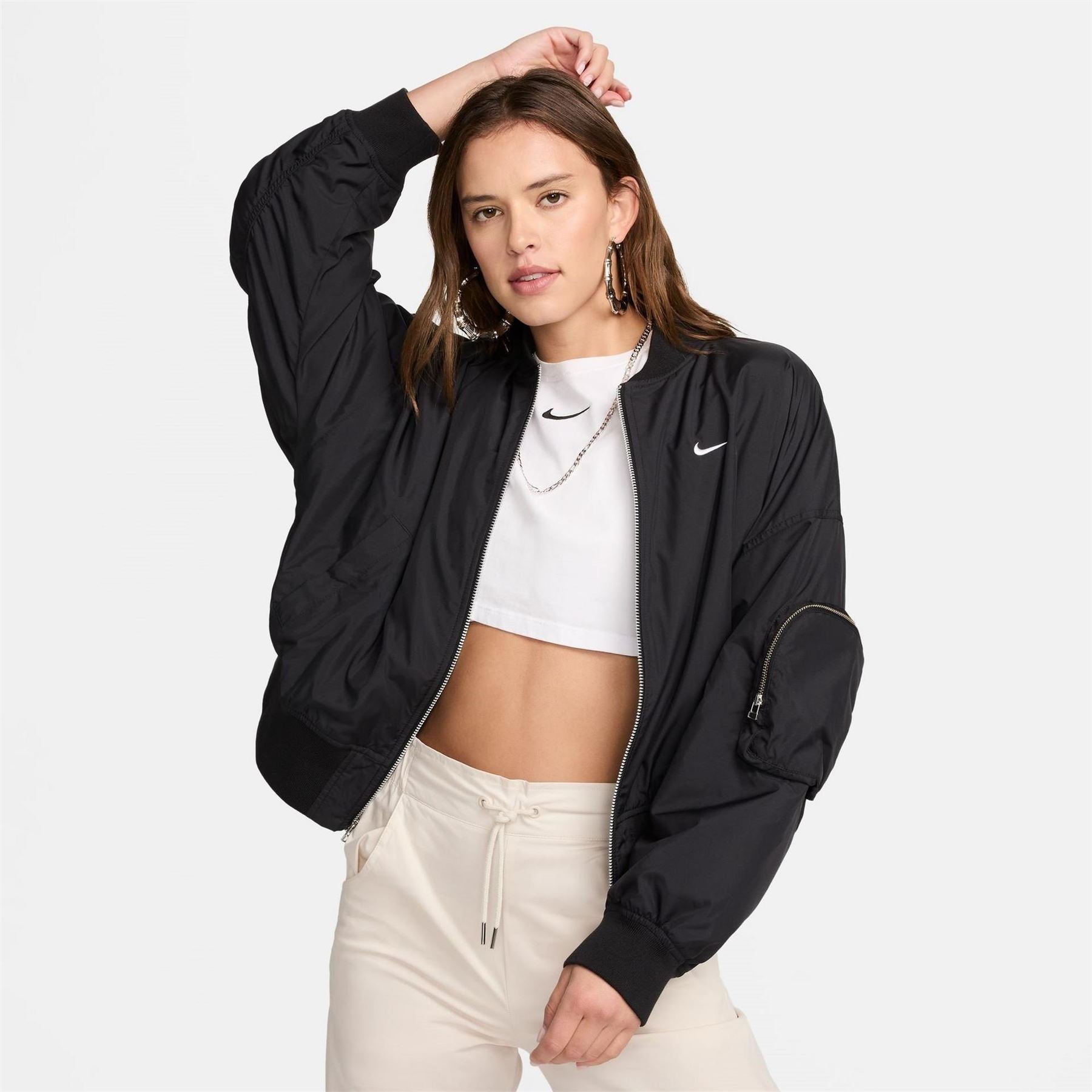 Nike Ribbed Cuff Relaxed Fit Bomber Jacket with Hand Pockets