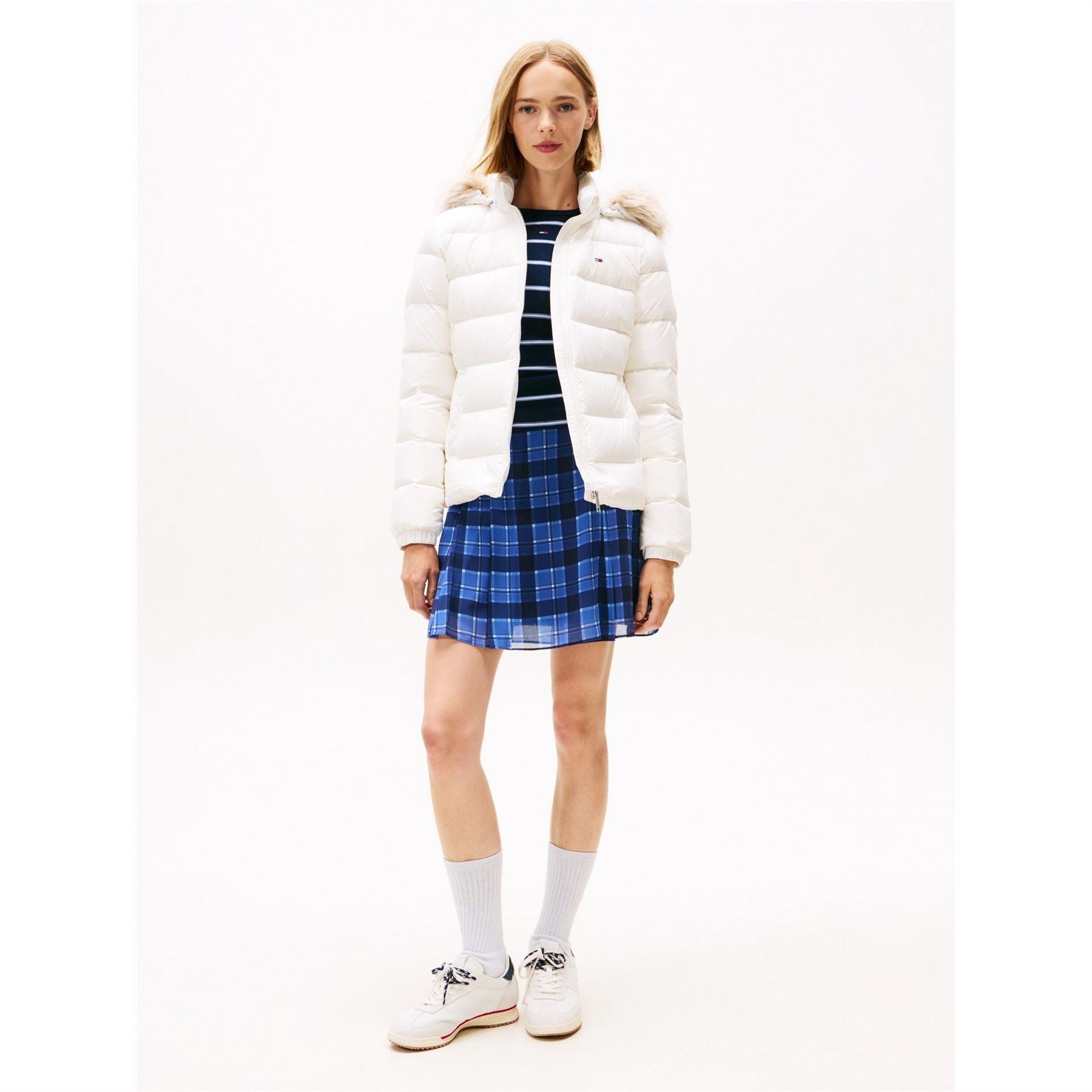 Tommy Jeans Essential Quilted Wind Resistant Faux Fur Hood RDS Down Short Puffer Jacket