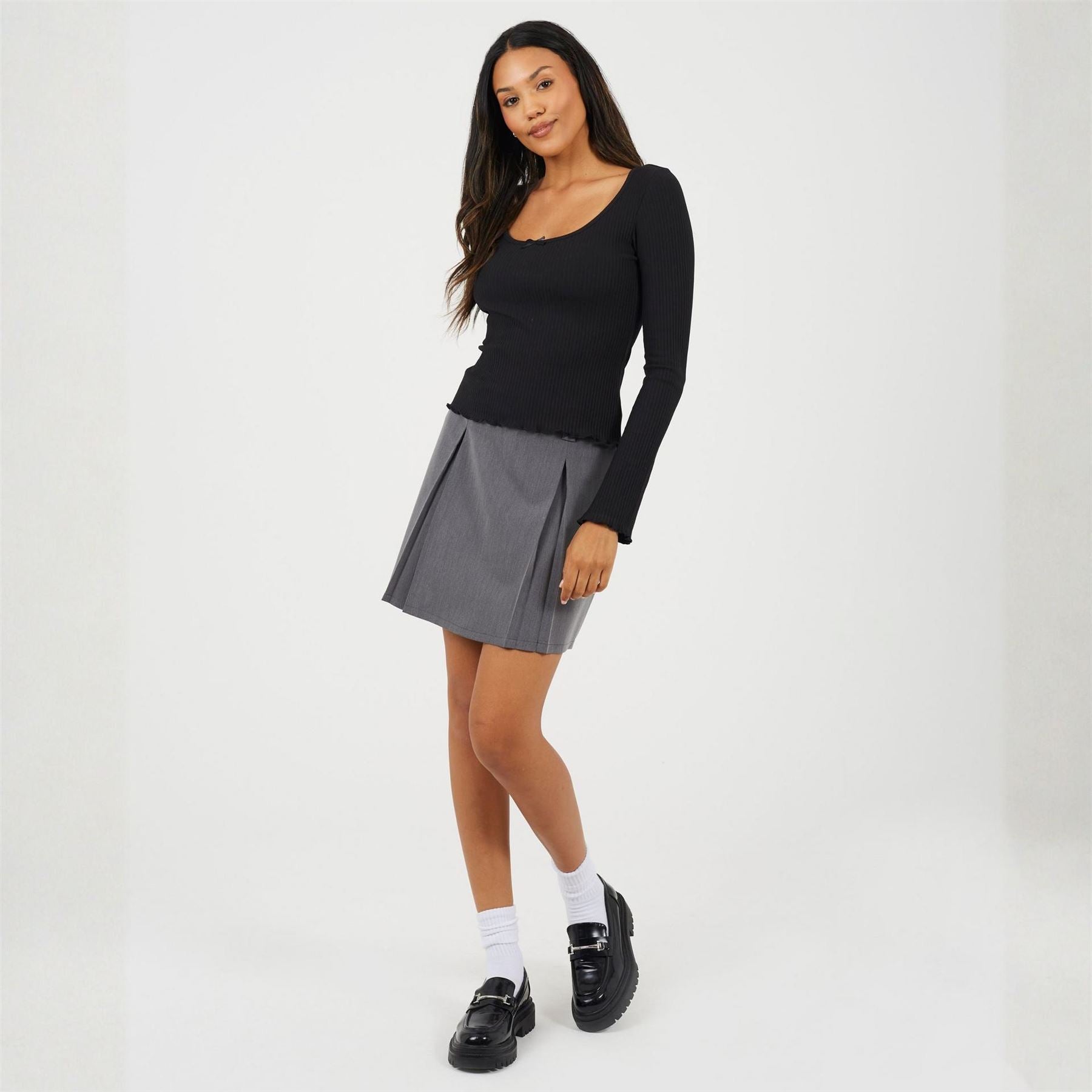 Brave Soul Womens Long Sleeve Scoop Neck Top With Bow Detail.