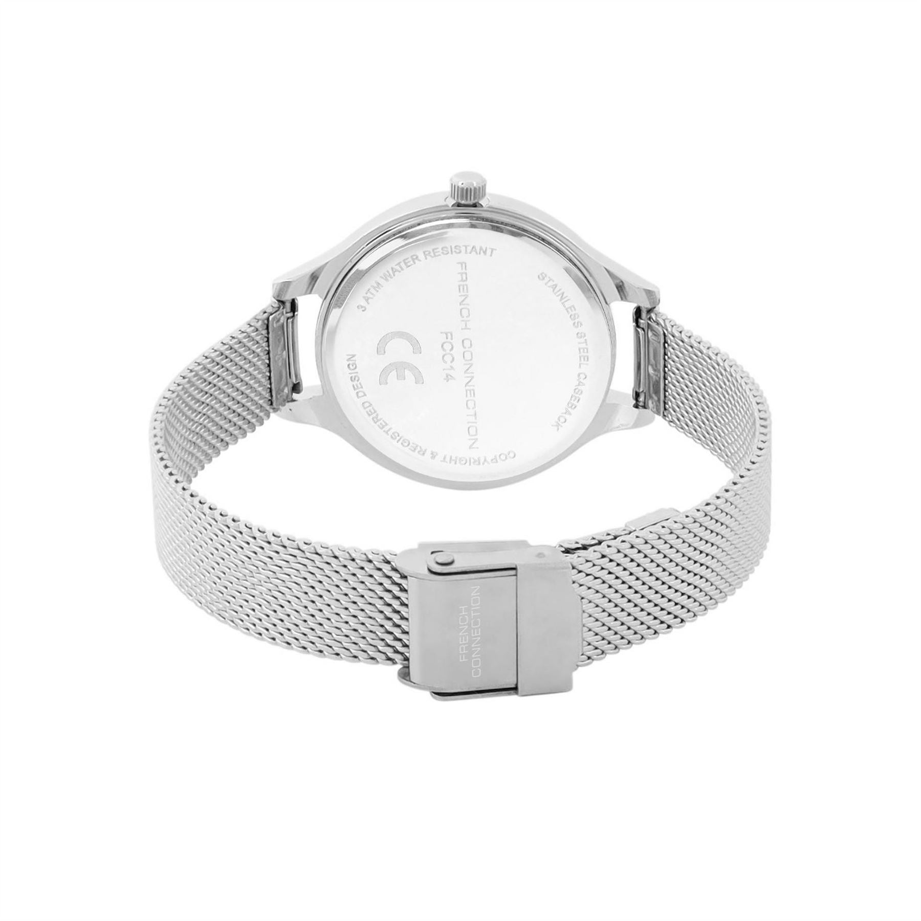French Connection Connection Silver Case Round Shape Silver Strap Quartz Watch