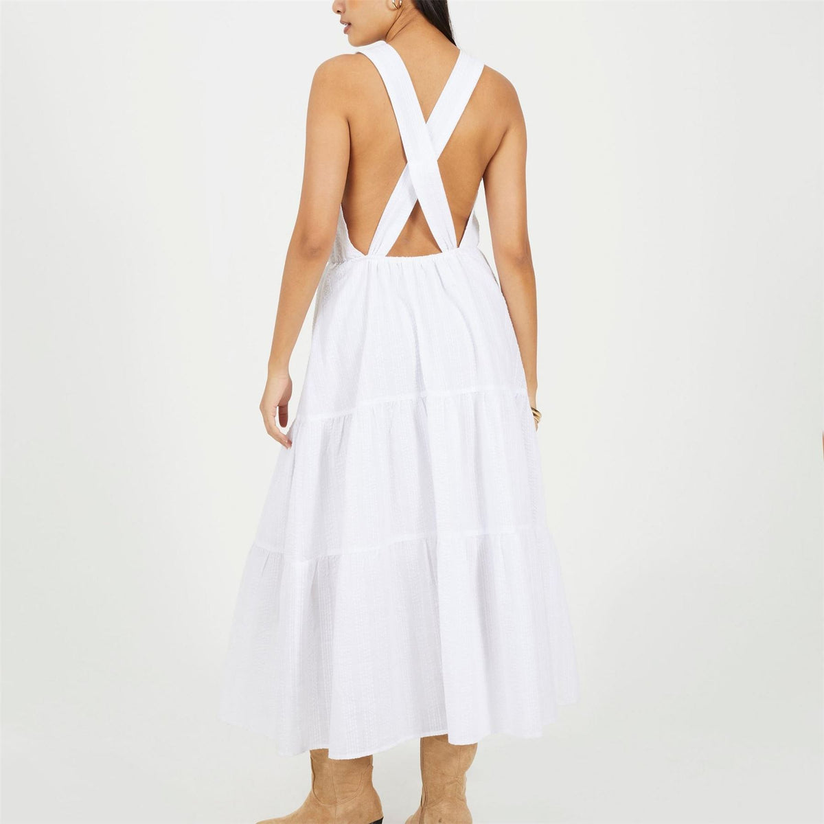 Brave Soul Sleeveless Halter Neck Midi Tiered Dress