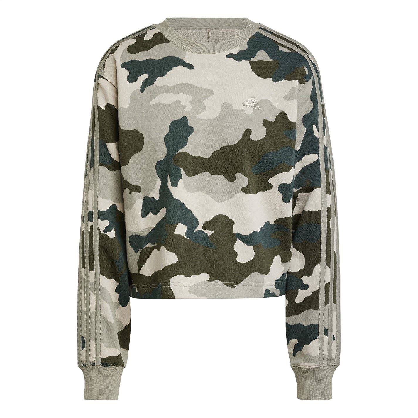 adidas Womens Essentials 3 Stripes Camo Print Cropped Sweatshirt