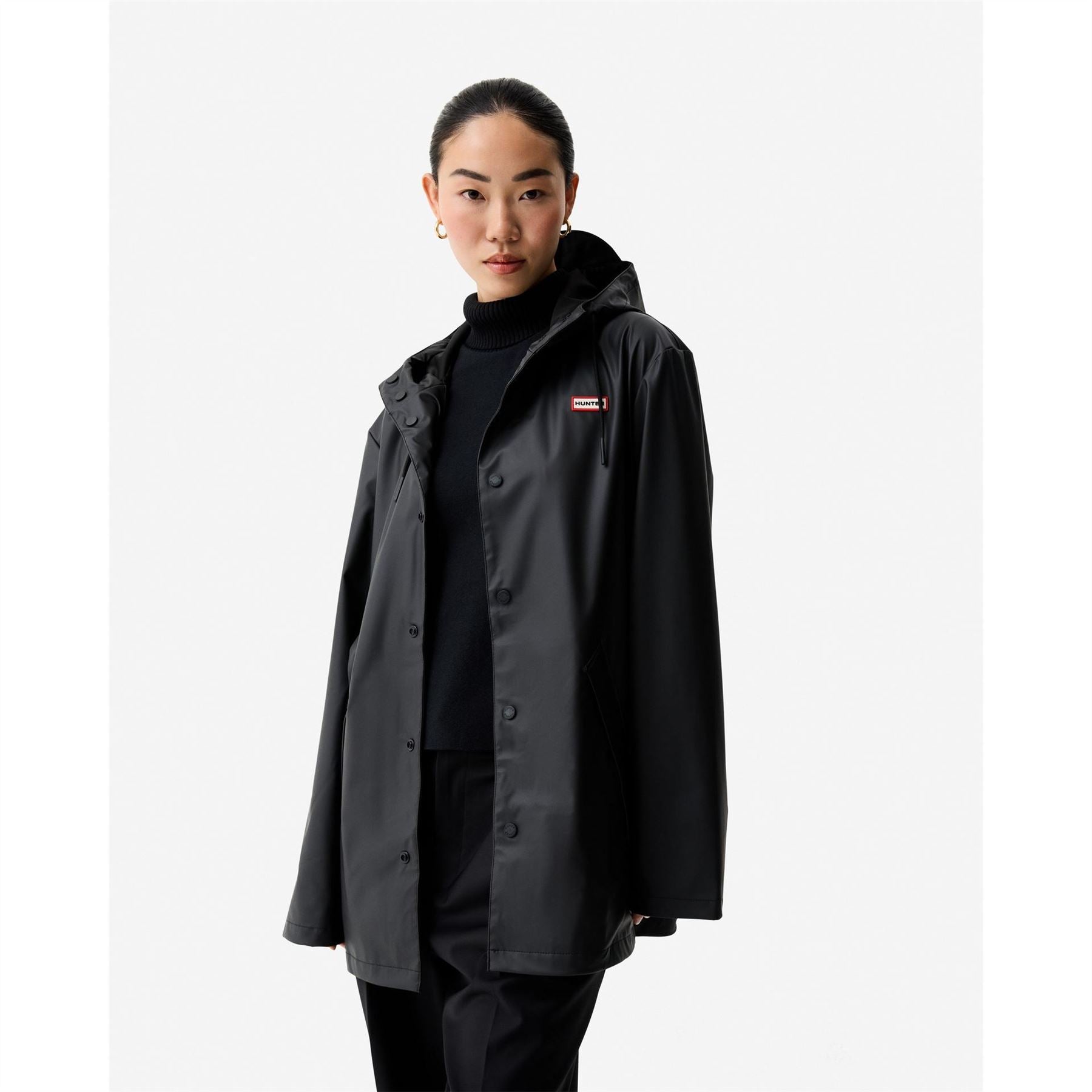 Hunter Jo Hooded Snap Button Solid Patterned Rain Jacket