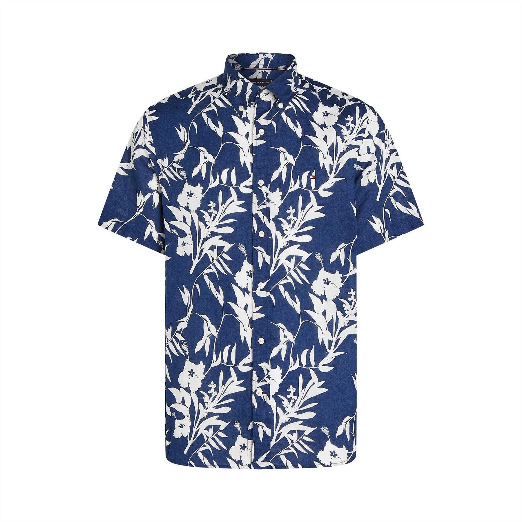 Tommy Hilfiger Linen Tropical Print Short Sleeve Patterned Shirt