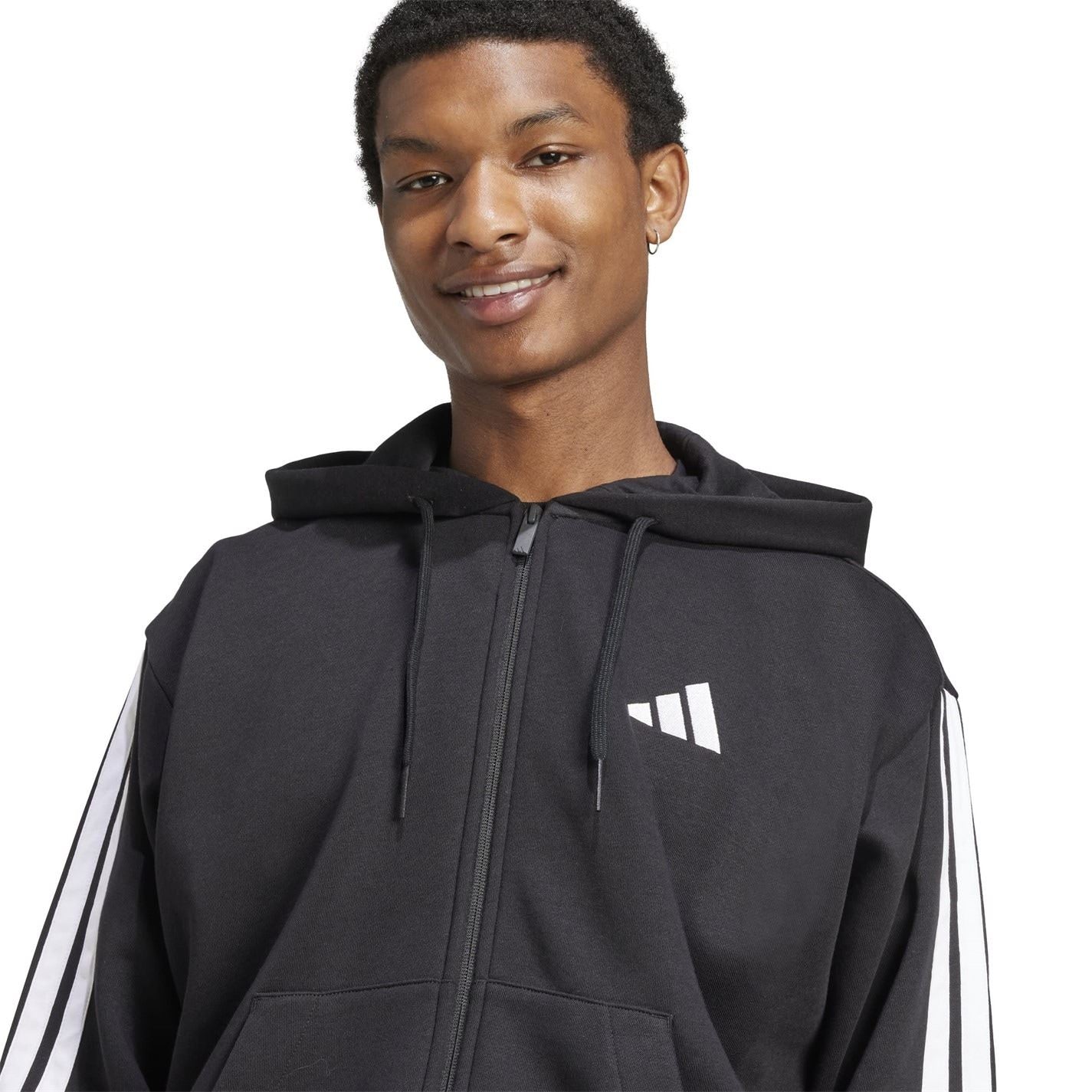 adidas Mens Essentials Fleece 3 Stripes Full Zip Hoodie