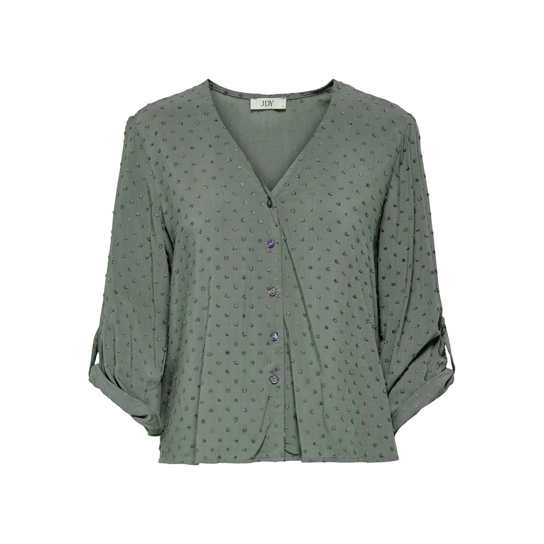 Only V-Neck Long Sleeve Button Tab Shirt