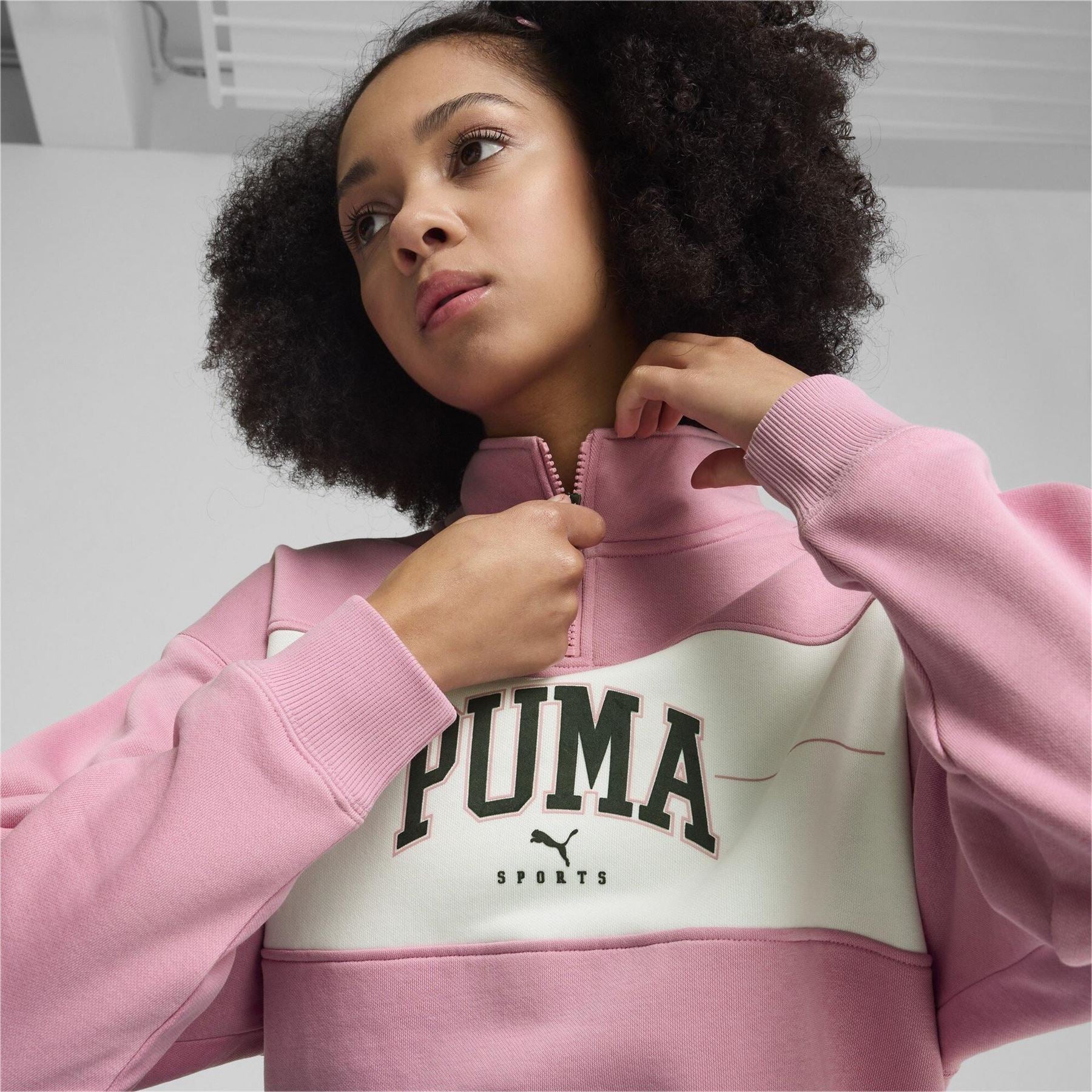 Puma Zip Neck Relaxed Fit Long Sleeve Sweatshirt