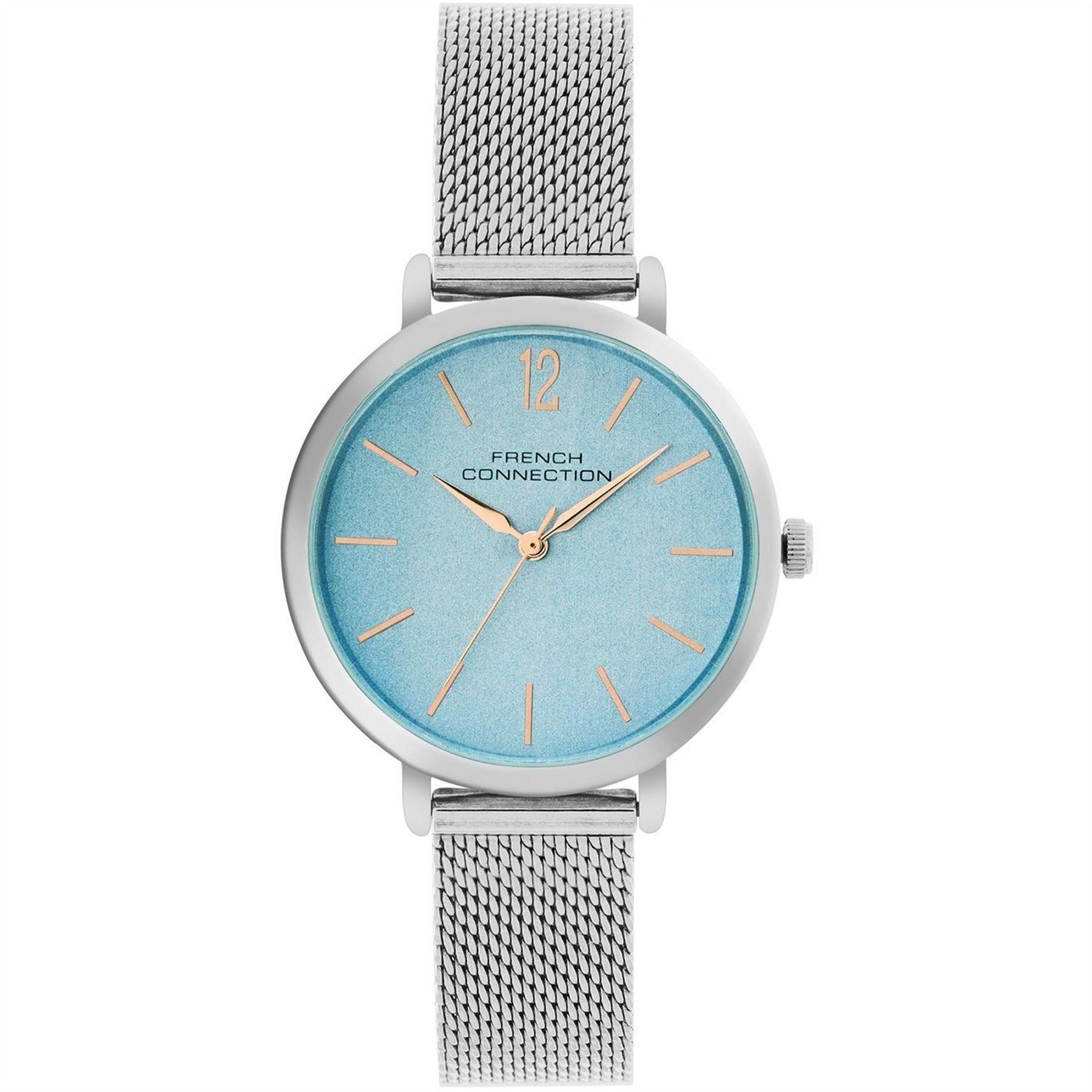 French Connection Connection Silver Case Round Shape Silver Strap Quartz Watch