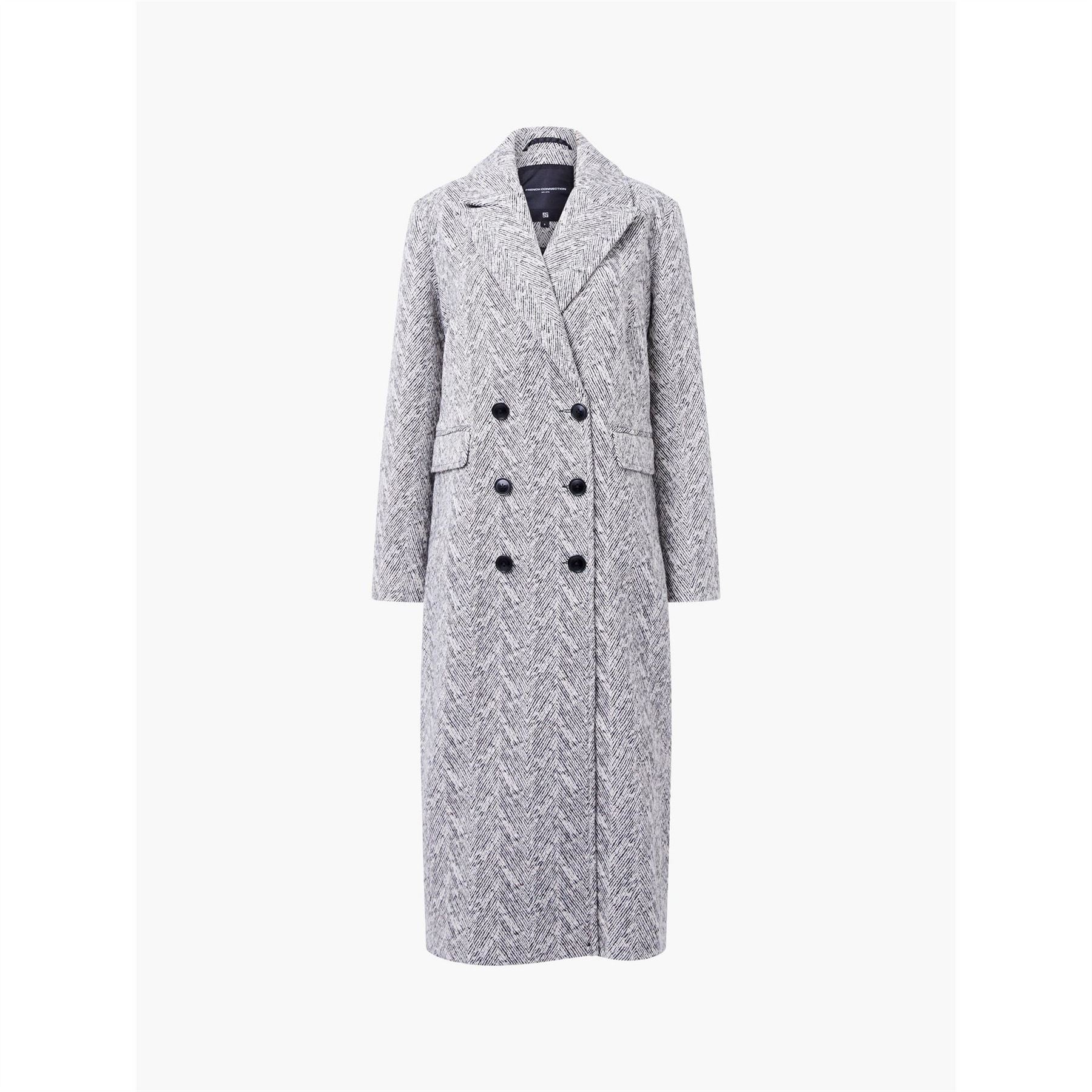 French Connection Lowen Herringbone Patterned Over Coat with Flap Pocket