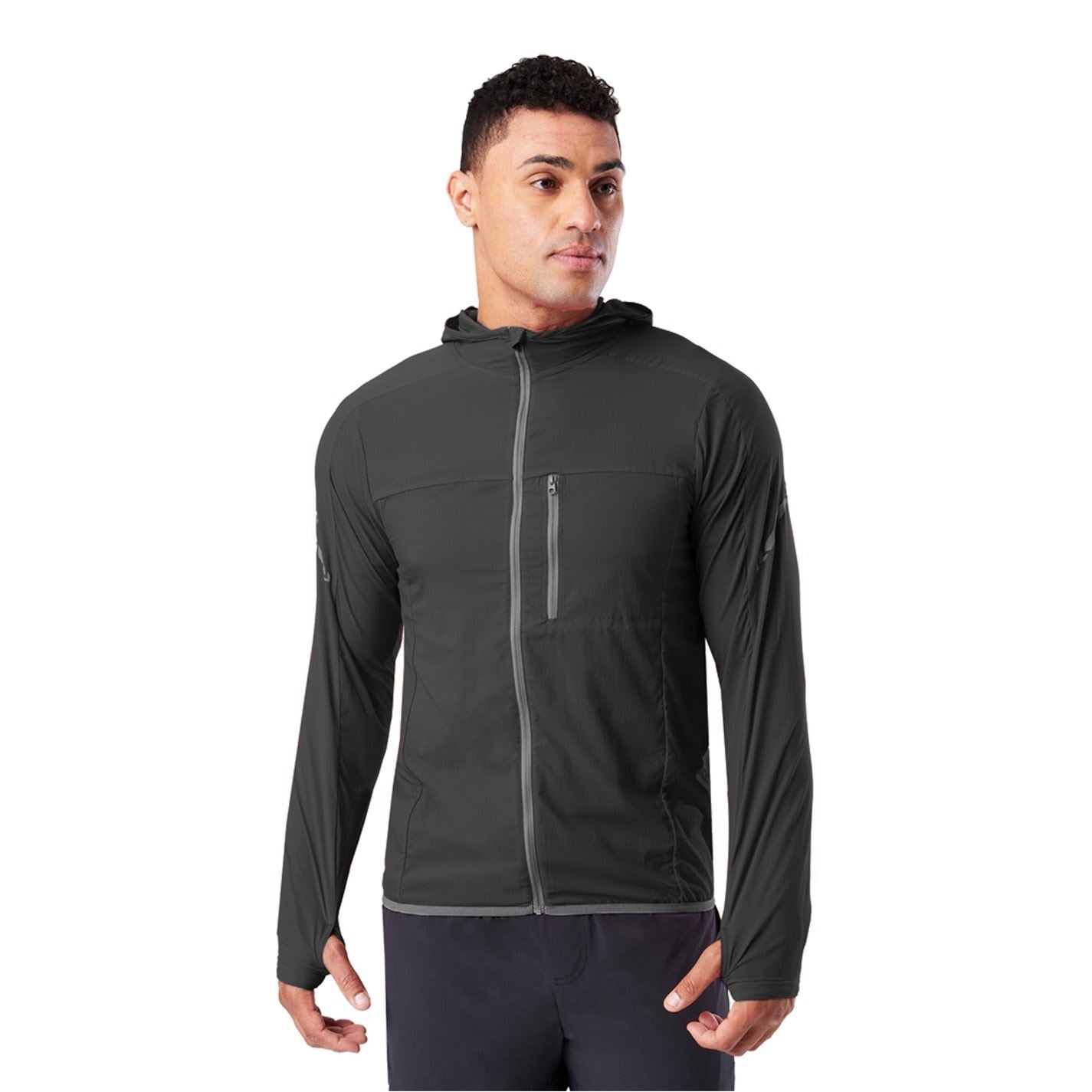 Nathan Stealth Solid Patterned Hooded Windbreaker with Zipped Pocket and Reflective Ribbon