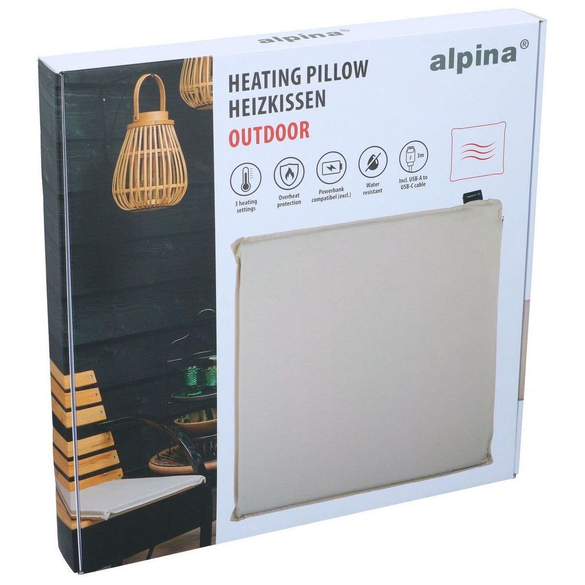 Alpina Heating Cushion Outdoor Beige 45x45cm